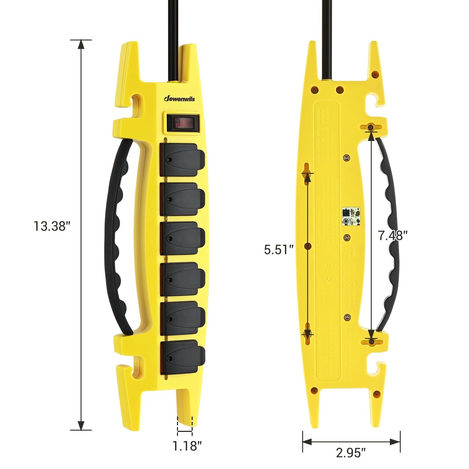 DEWENWILS 6-Outlet Heavy Duty Power Strip with 15FT Cord, Garage Power Strip with 15A Circuit Breaker, Industrial Power Strip, Wall Mountable & Cord Management, Safety Cover-HRPS02C