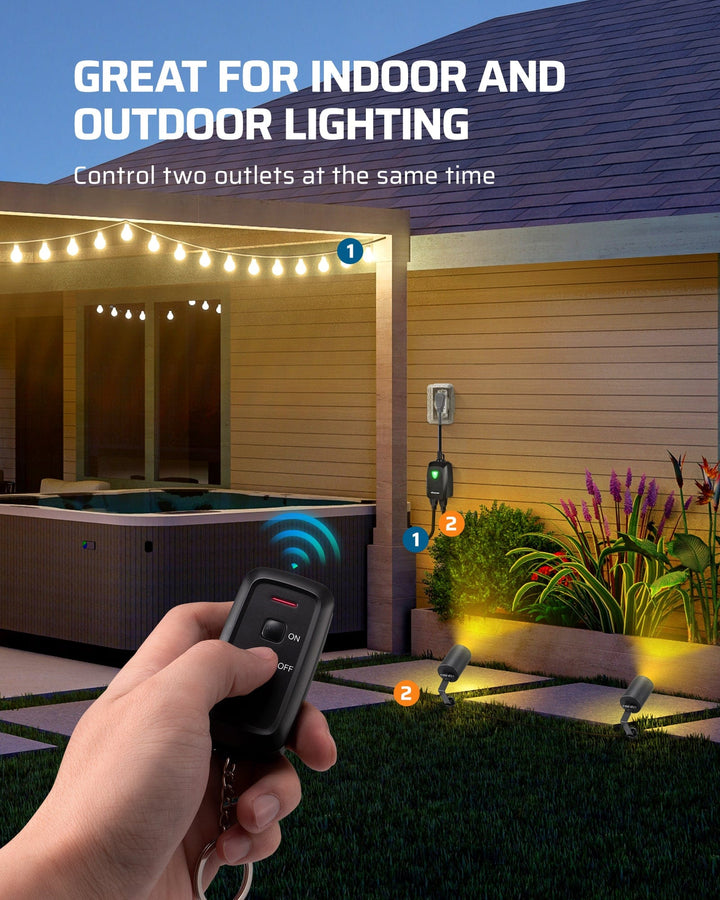 DEWENWILS Outdoor Indoor Remote Control Light Switch, 110v 120v 125v ...