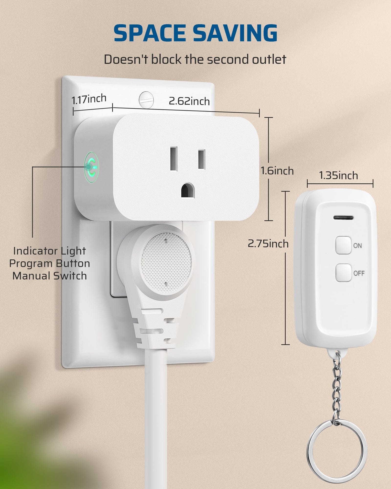 DEWENWILS Indoor Remote Control Outlet, Wireless Remote Light Switch, No Interference Remote Outlet Switch, No Wiring, 15A/1875W, 100ft RF Range, Compact Design, Programmable-SHRS101L