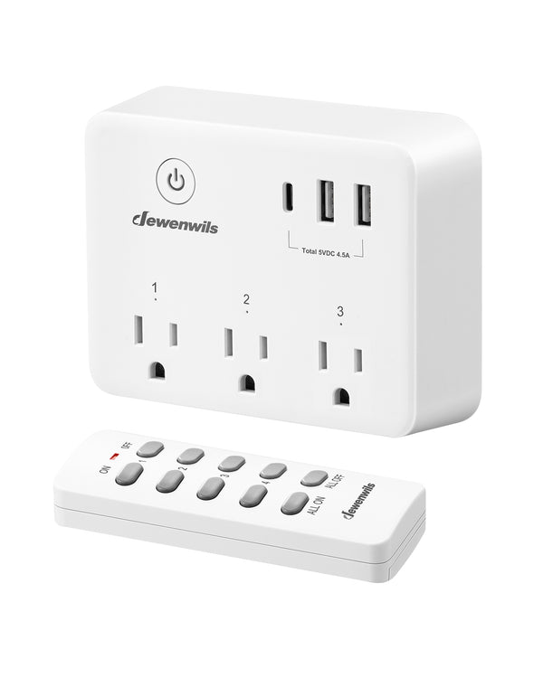 DEWENWILS Wireless Remote Control Outlet, 125V/15A/1875W Remote USB Outlet Switch, 100FT Control Range, Programmable & Expandable Indoor Remote Control Outlet-HRS101V