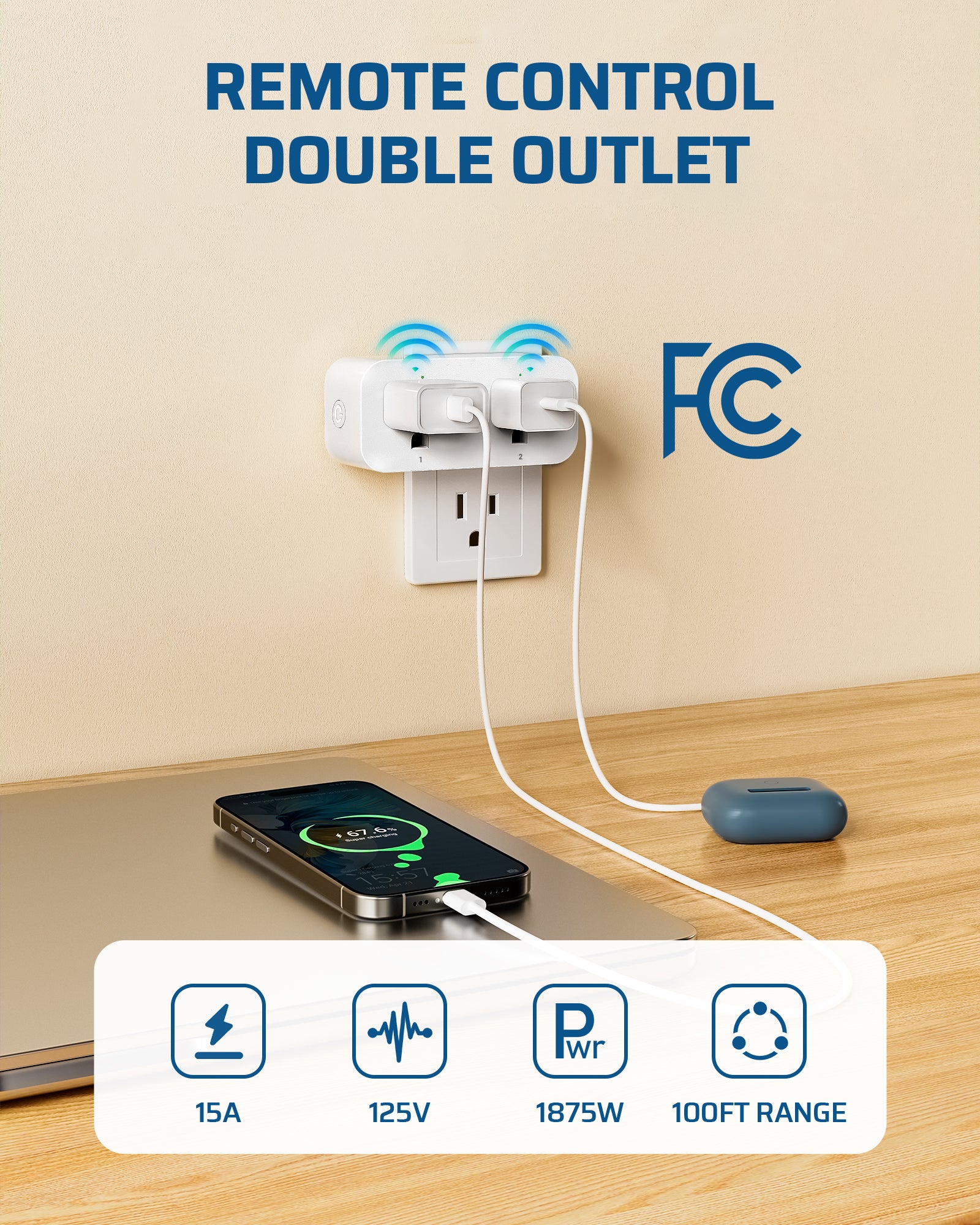 DEWENWILS Remote Control Outlet, Indoor Remote Outlet 2 Pack with 4 Independent Control & 1 All Control, Remote Outlet Switch for Lamp, Fan, Vacs, Christmas Light, 100FT Range, 15A/1875W-HRS102W