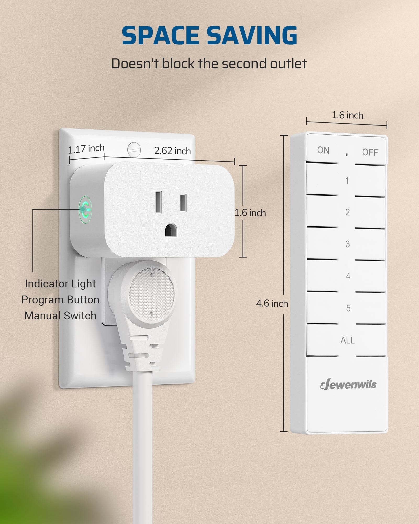 DEWENWILS Wireless Programmable Remote Control Outlet, No Interference Remote Outlet Switch, 15A/1875W, 100FT (2 Remotes and 5 Outlets)-HRS205L