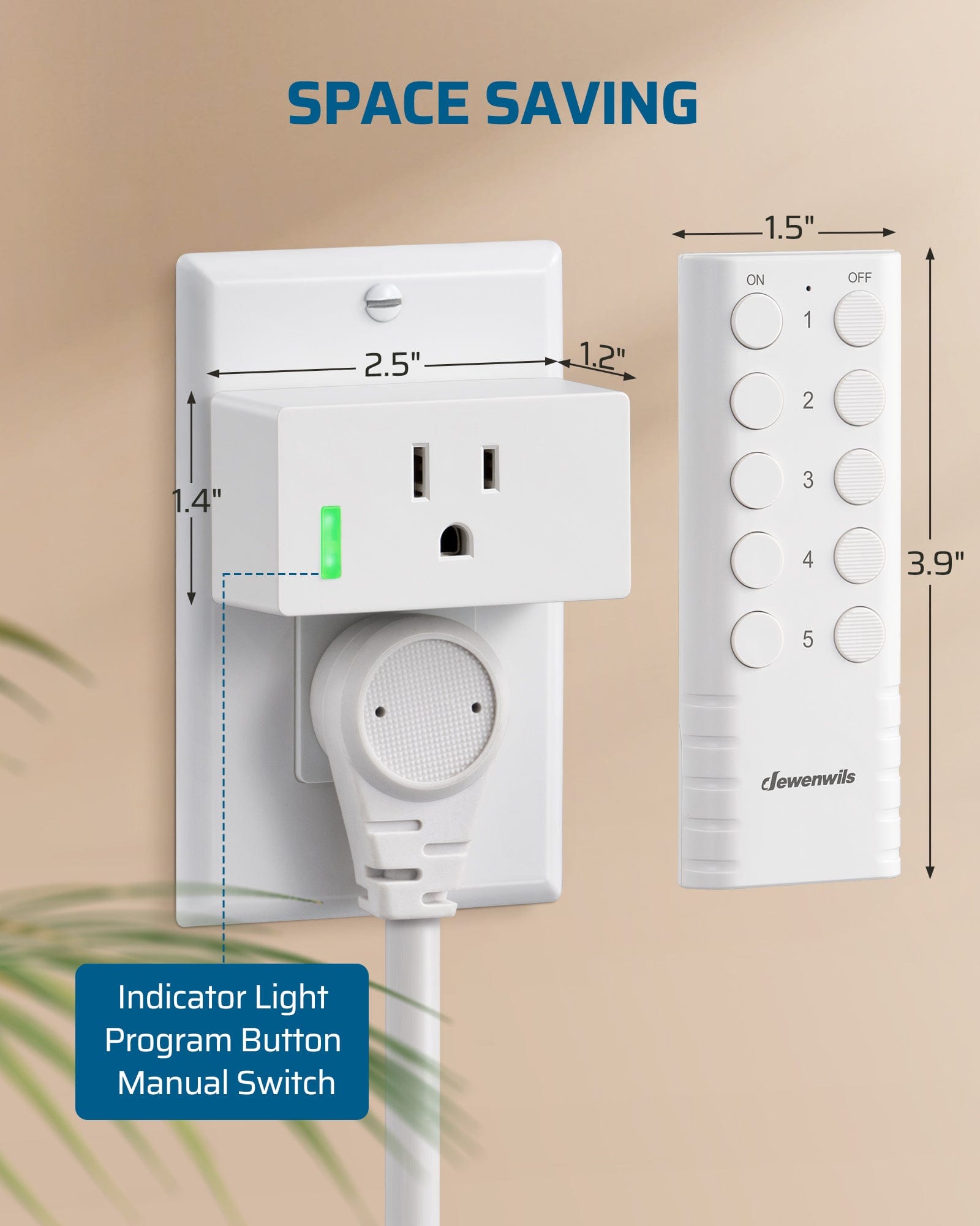 DEWENWILS Indoor Remote Control Outlet, Wireless Remote Outlets Switch, 200FT Range, Remote Light Switch for Lights, Fans, Christmas Lights, 15A/1800W, (5 Outlets + 2 Remotes)-HRS205S