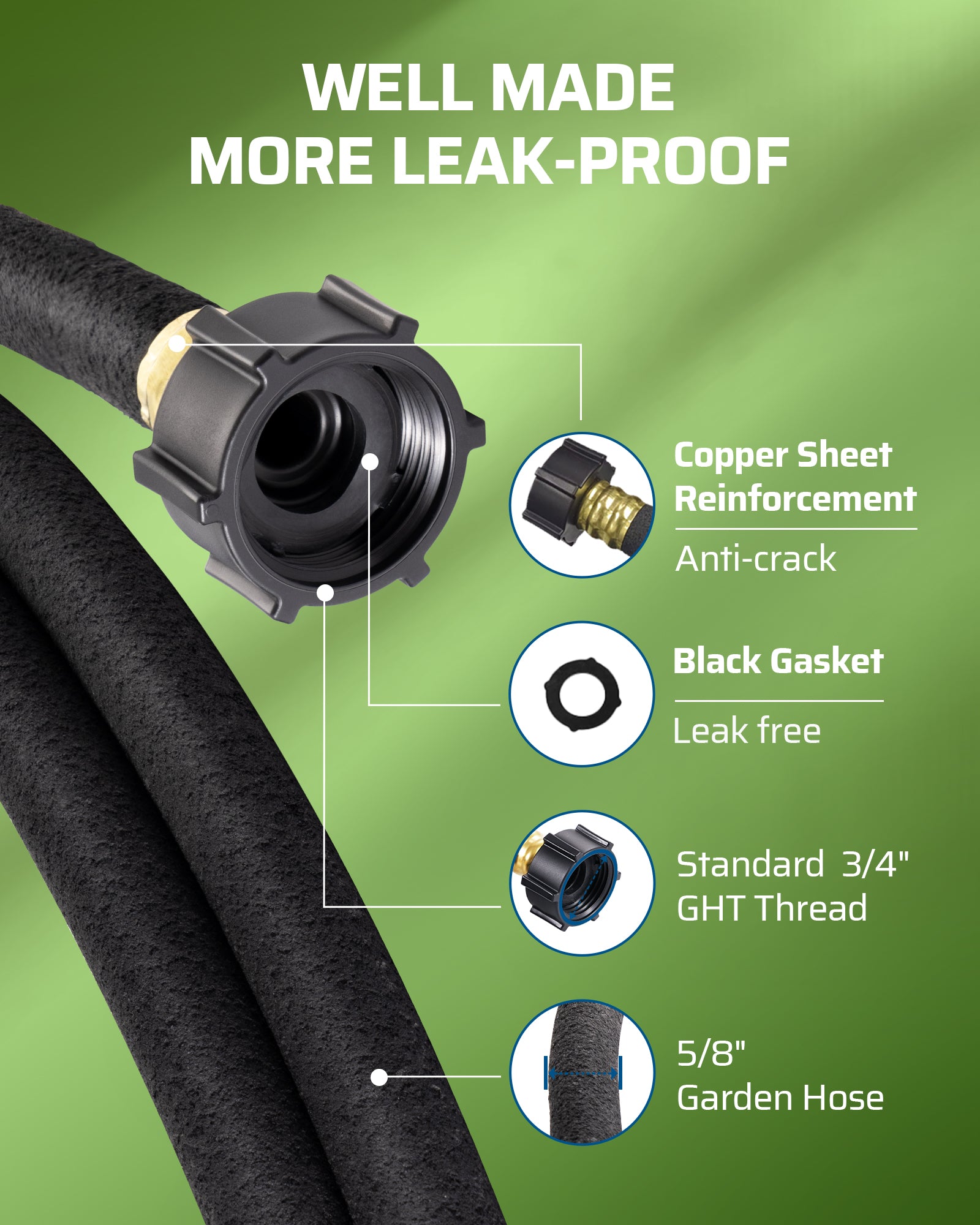 DEWENWILS Soaker Hose 25FT for Garden Beds, 5/8 Inch Round Drip Hose with Pressure Regulator, Flexible Leakproof, Save 75% Water, Irrigation Hose for Vegetable, Fruit Beds, Shrubs, Lawn, Yard-HRSH25B