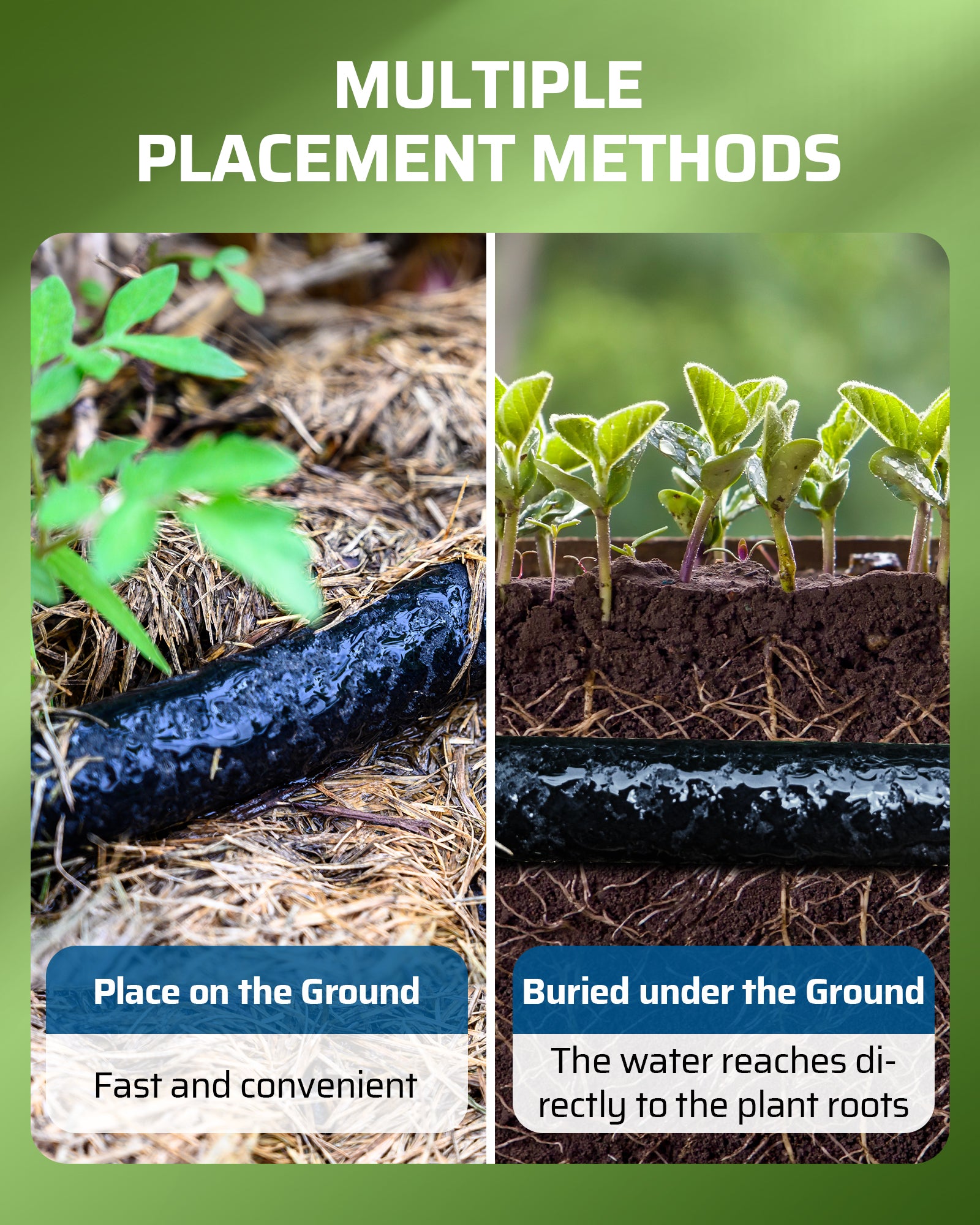 DEWENWILS Soaker Hose 50FT for Garden Beds, 5/8 Inch Round Drip Hose with Pressure Regulator, Flexible Leakproof, Save 75% Water, Irrigation Hose for Vegetable, Fruit Beds, Shrubs, Lawn, Yard-HRSH50B