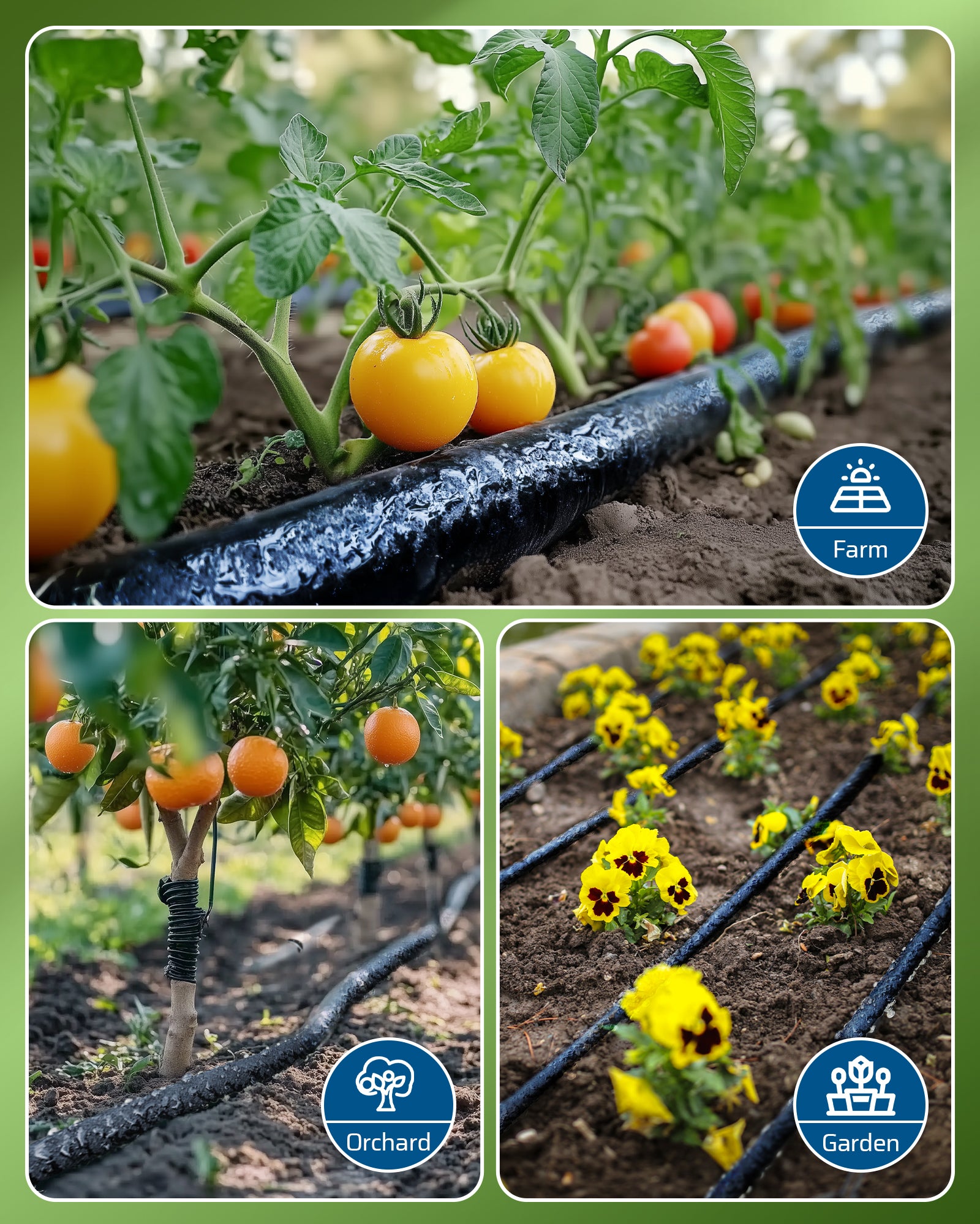 DEWENWILS Soaker Hose 25FT for Garden Beds, 5/8 Inch Round Drip Hose with Pressure Regulator, Flexible Leakproof, Save 75% Water, Irrigation Hose for Vegetable, Fruit Beds, Shrubs, Lawn, Yard-HRSH25B