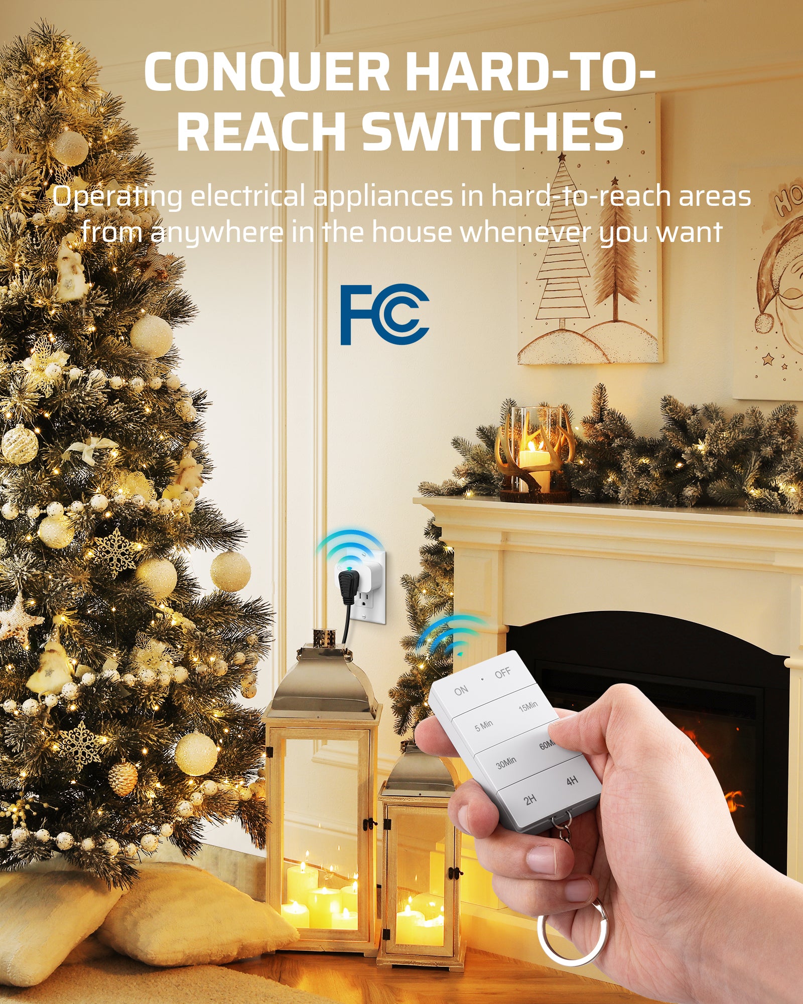 DEWNEWILS Remote Control Outlet with Timer, Indoor Remote Timer Outlet, 100FT Wireless Control Range, 15A/1875W, Remote Outlet Switch Countdown Time for Household Appliances-HRT101L