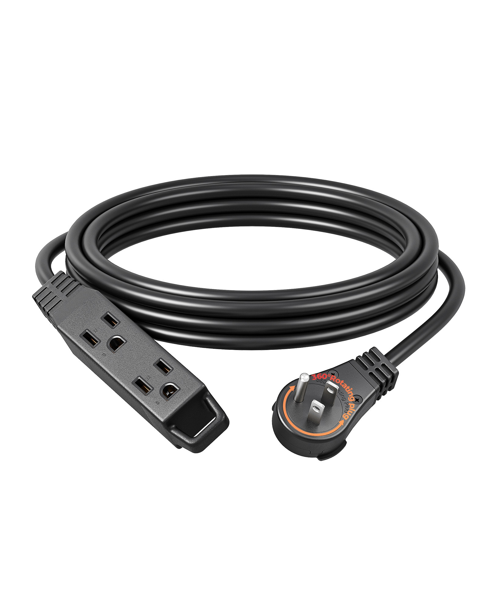DEWENWILS 360° Rotating Flat Plug Extension Cord, 15FT Extension Cord Rotating Plug, 3 Prong 16/3C Grounded Flat Power Cable for Indoor Narrow Space, 13A/125V/1625W SJT-3, ETL Listed, Black - SHRTB15A
