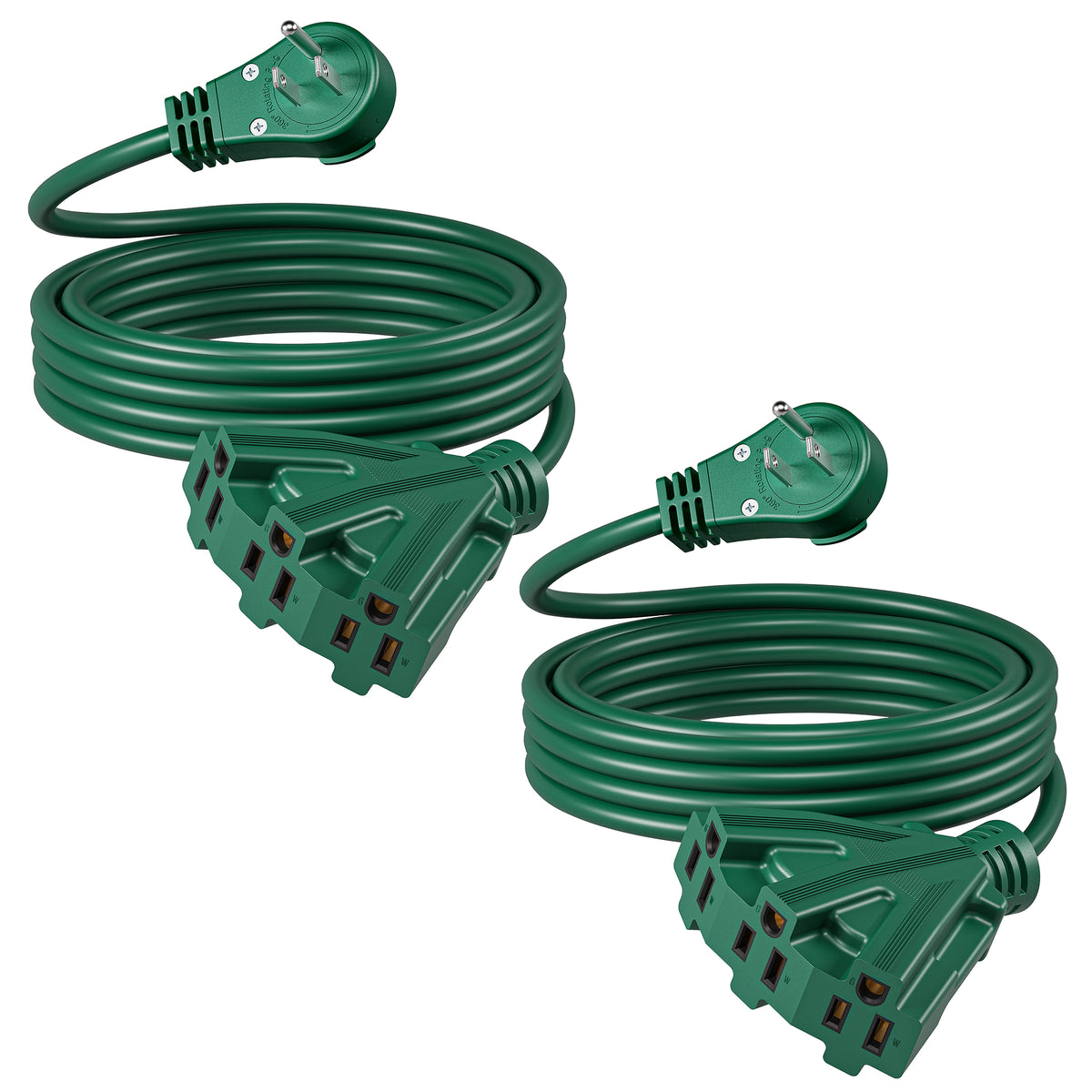 DEWENWILS 10FT Outdoor Extension Cord With 3 Outlets 3 Prong Rotatable Flat Plug 16 AWG 16/3 Gauge SJTW 2-Pack