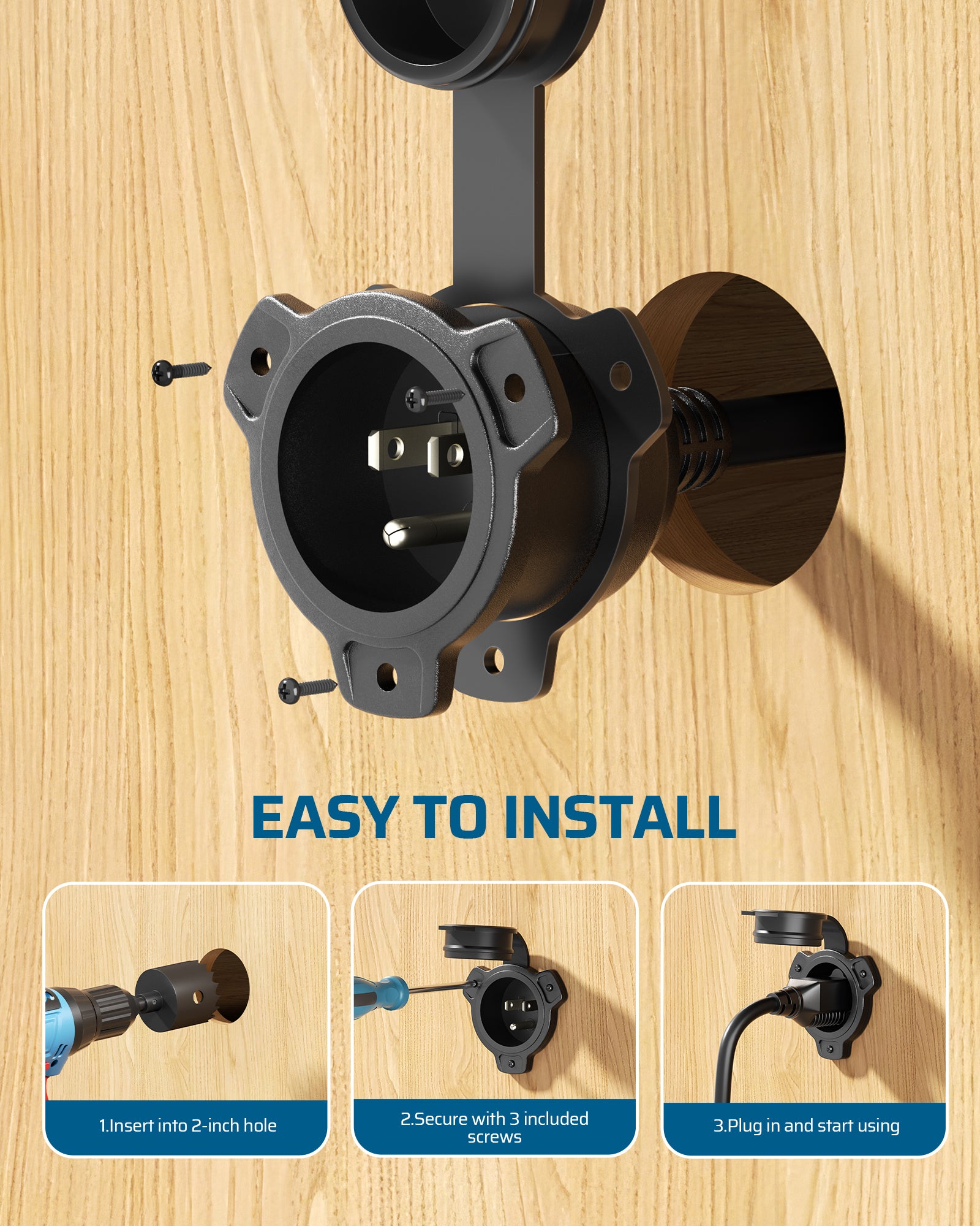 DEWENWILS 15A RV Power Cord, Dual AC Outlets, 125V Shore Power Inlet, Waterproof 1.5FT Extension Cable, NEMA 5-15P to 5-15R, ETL Certified, 14AWG Heavy Duty Wire (2 Outlet)- HRVB02A