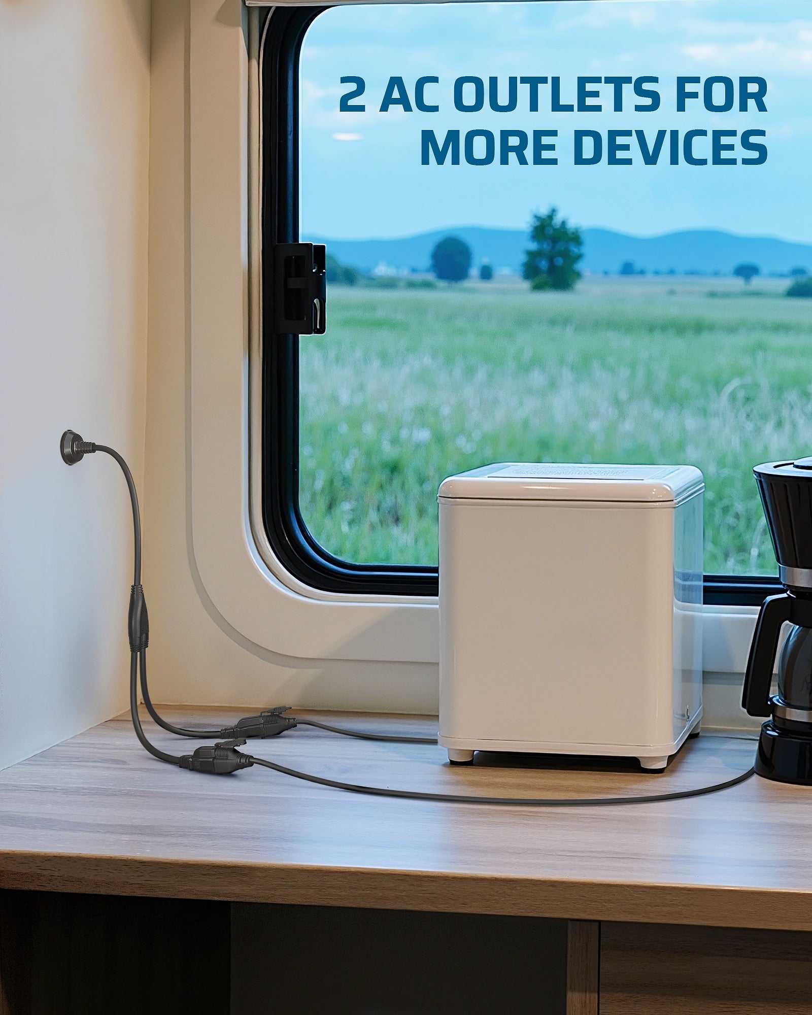 DEWENWILS 15A RV Power Cord, Dual AC Outlets, 125V Shore Power Inlet, Waterproof 1.5FT Extension Cable, NEMA 5-15P to 5-15R, ETL Certified, 14AWG Heavy Duty Wire (2 Outlet)- HRVB02A