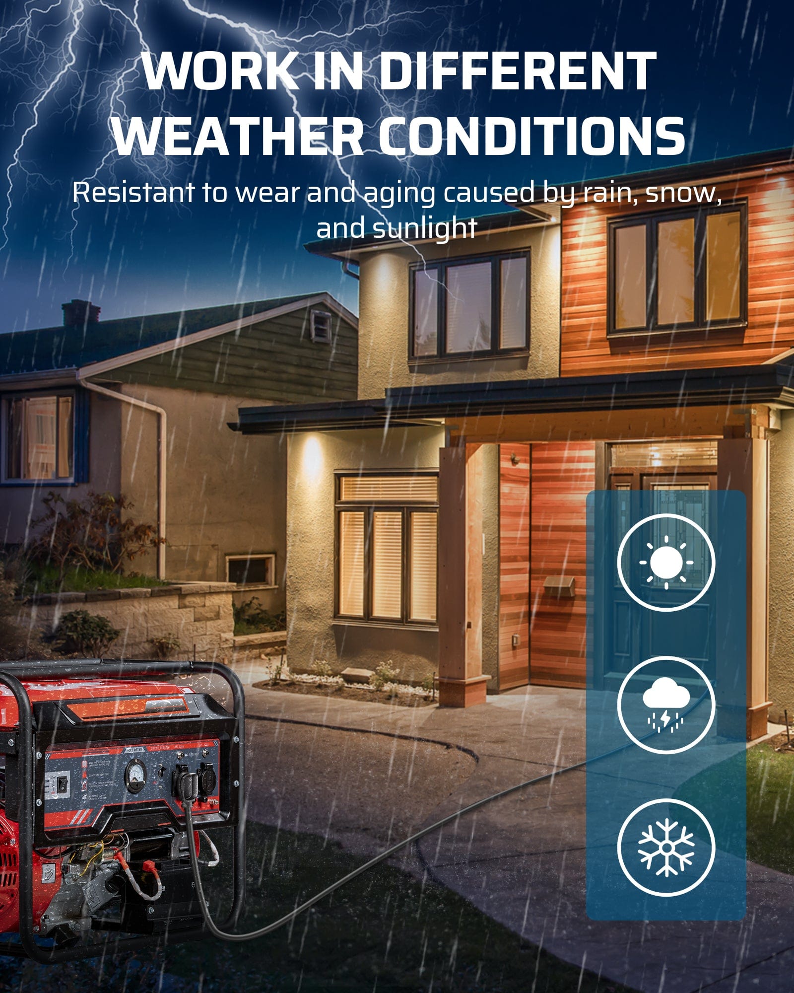 DEWENWILS 50 Amp RV Extension Cord, 125/250VAC 12500W Heavy Duty EV Power Cord, NEMA 14-50P to 14-50R 6/3+8/1 Copper Wire, STW Outdoor Waterproof Power Cable, for RV, EV, Camper, 10 Feet-HRVC10A