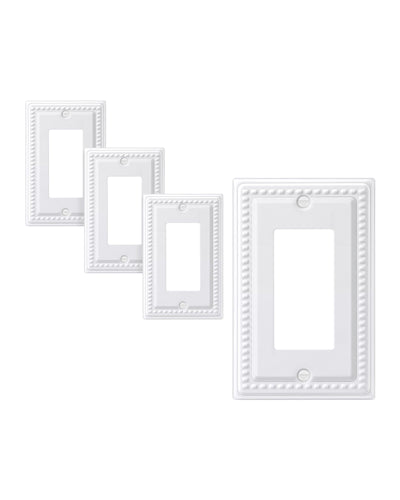 DEWENWILS 4 Pack Metal Outlet Covers, Outlet Wall Plates, Classic White Finish Light Switch Cover Plates, 4.92"×3.14" Sunken Pearls Decorative Wall Plates Electrical Outlets-HRWP03C