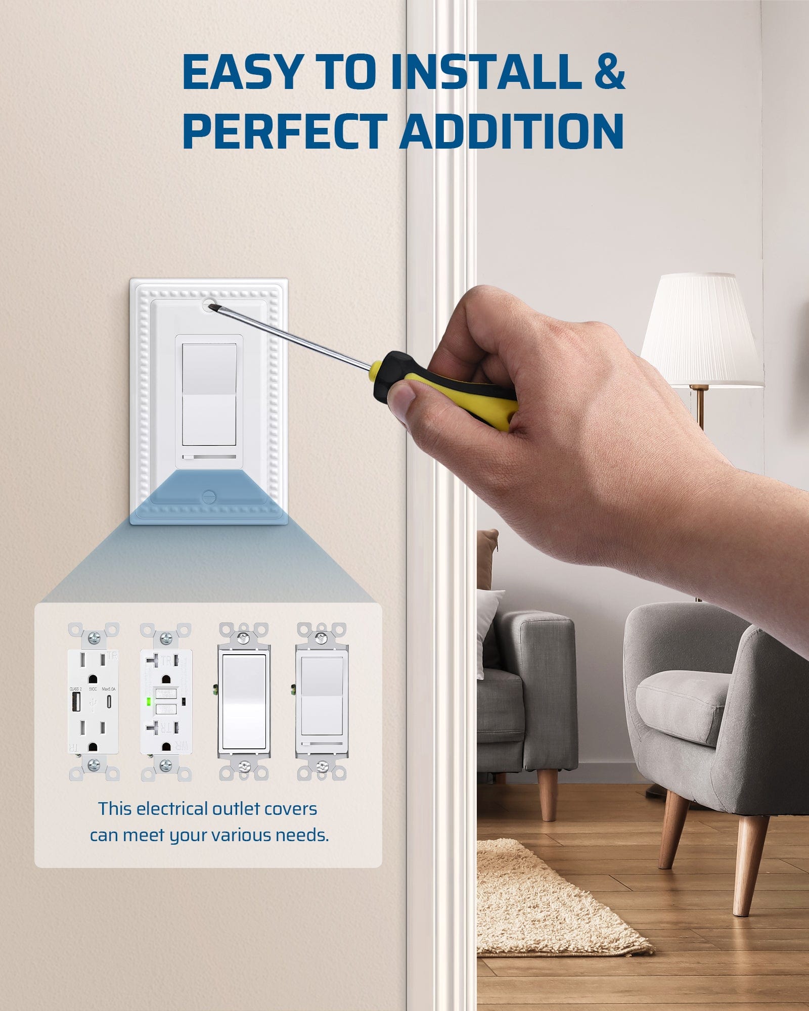 DEWENWILS 4 Pack Metal Outlet Covers, Outlet Wall Plates, Classic White Finish Light Switch Cover Plates, 4.92"×3.14" Sunken Pearls Decorative Wall Plates Electrical Outlets-HRWP03C