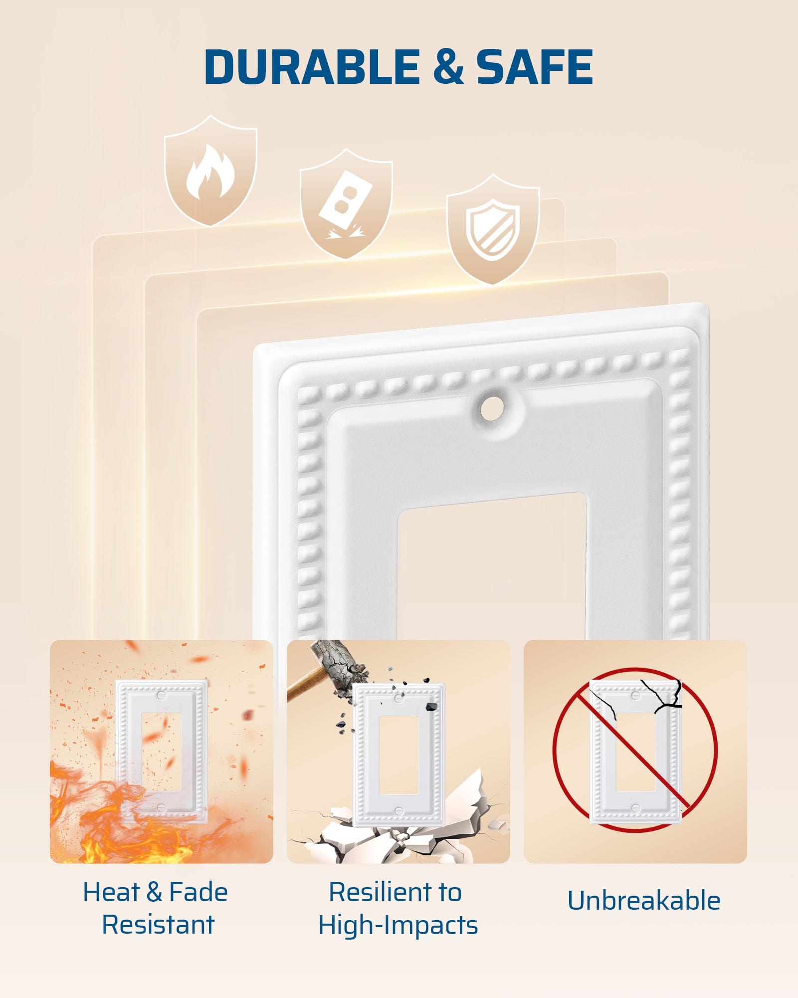 DEWENWILS 4 Pack Metal Outlet Covers, Outlet Wall Plates, Classic White Finish Light Switch Cover Plates, 4.92"×3.14" Sunken Pearls Decorative Wall Plates Electrical Outlets-HRWP03C