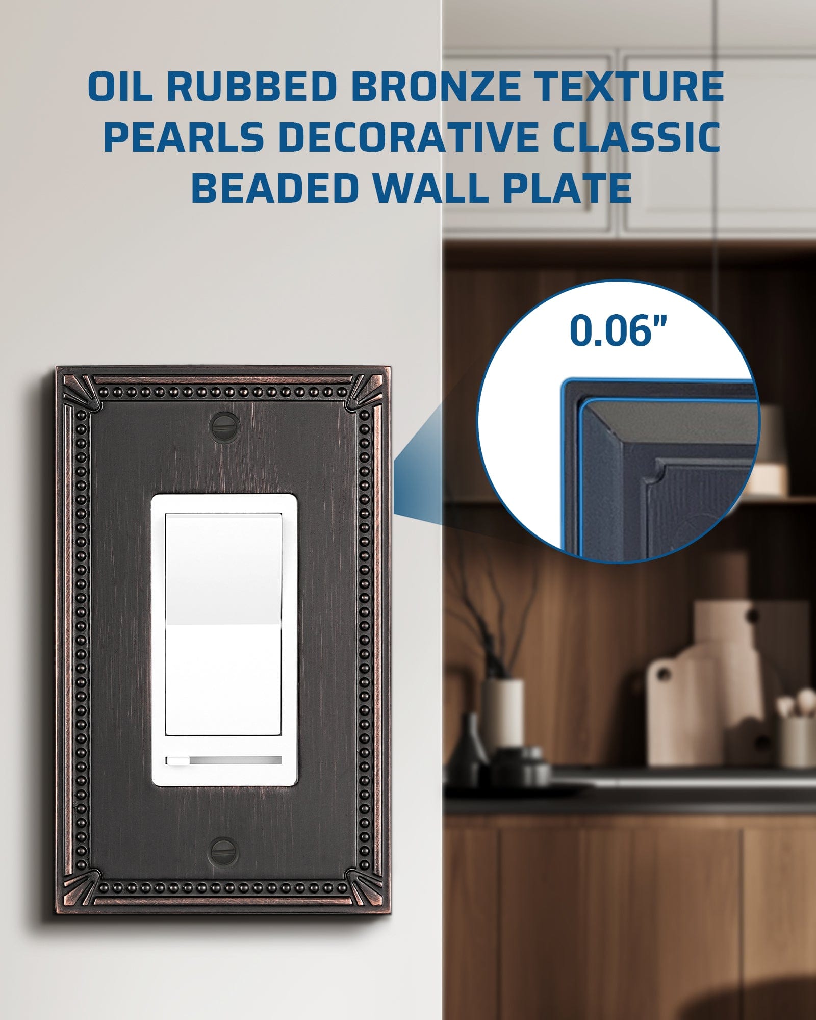 DEWENWILS Sunken Pearls Decorative Wall Plate Switch Plate Outlet Cover, Aged Bronze Light Switch Cover Plate, 4.94"×3.04" Durable Solid Zinc Alloy Receptacle Cover, (Single Decorator, 2 PK)-HRWP04B