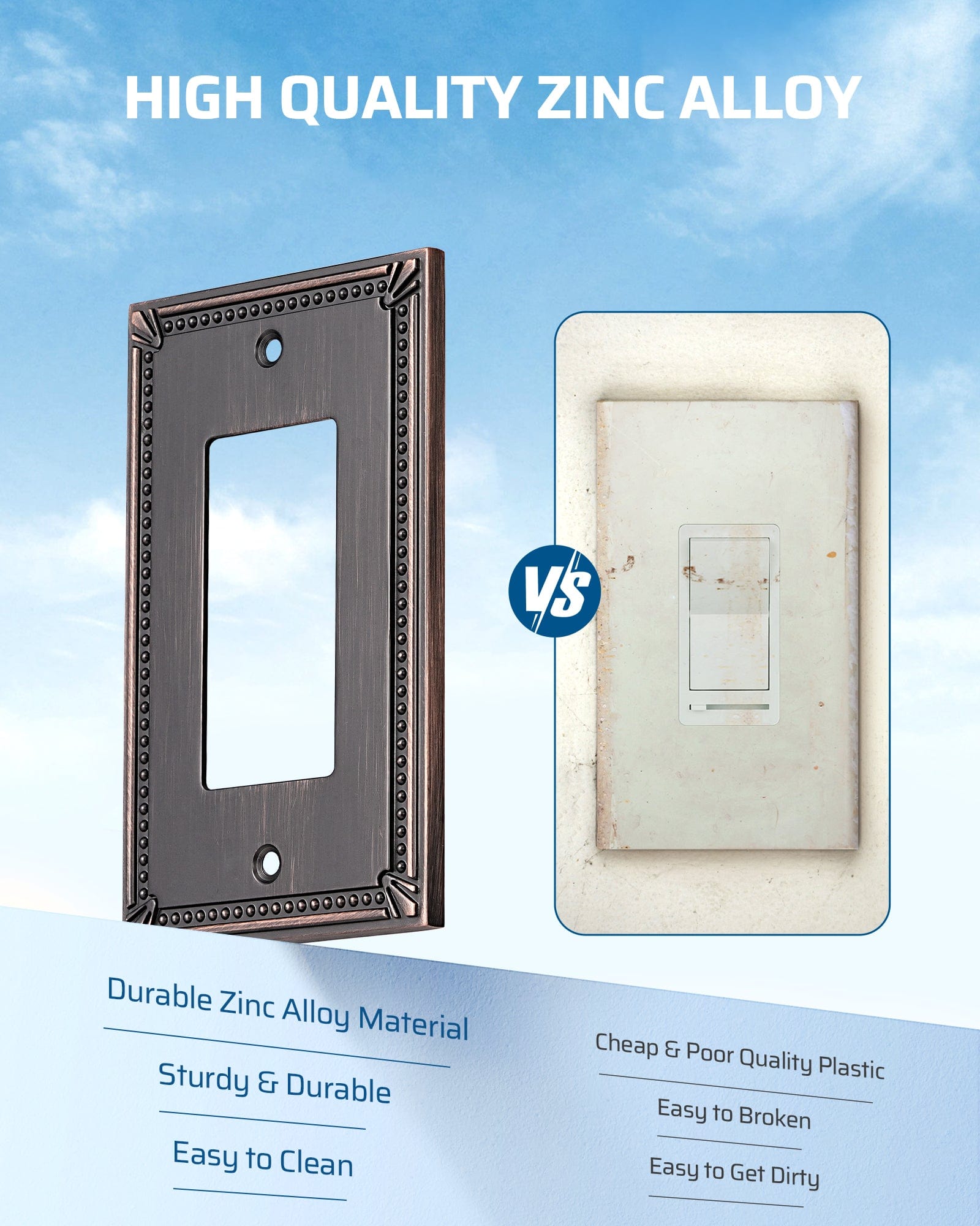 DEWENWILS Sunken Pearls Decorative Wall Plate Switch Plate Outlet Cover, Aged Bronze Light Switch Cover Plate, 4.94"×3.04" Durable Solid Zinc Alloy Receptacle Cover, (Single Decorator, 2 PK)-HRWP04B