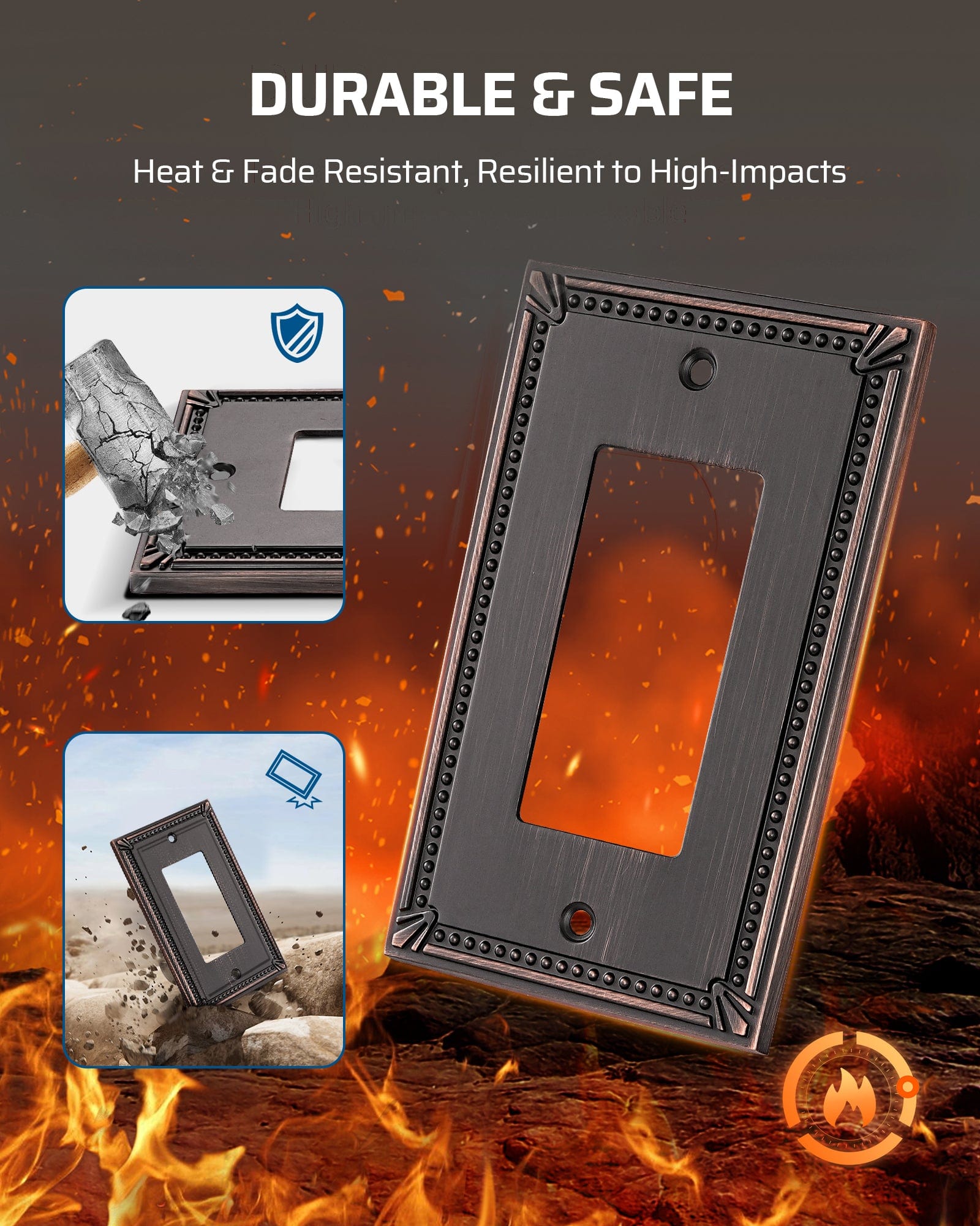 DEWENWILS Sunken Pearls Decorative Wall Plate Switch Plate Outlet Cover, Aged Bronze Light Switch Cover Plate, 4.94"×3.04" Durable Solid Zinc Alloy Receptacle Cover, (Single Decorator, 2 PK)-HRWP04B