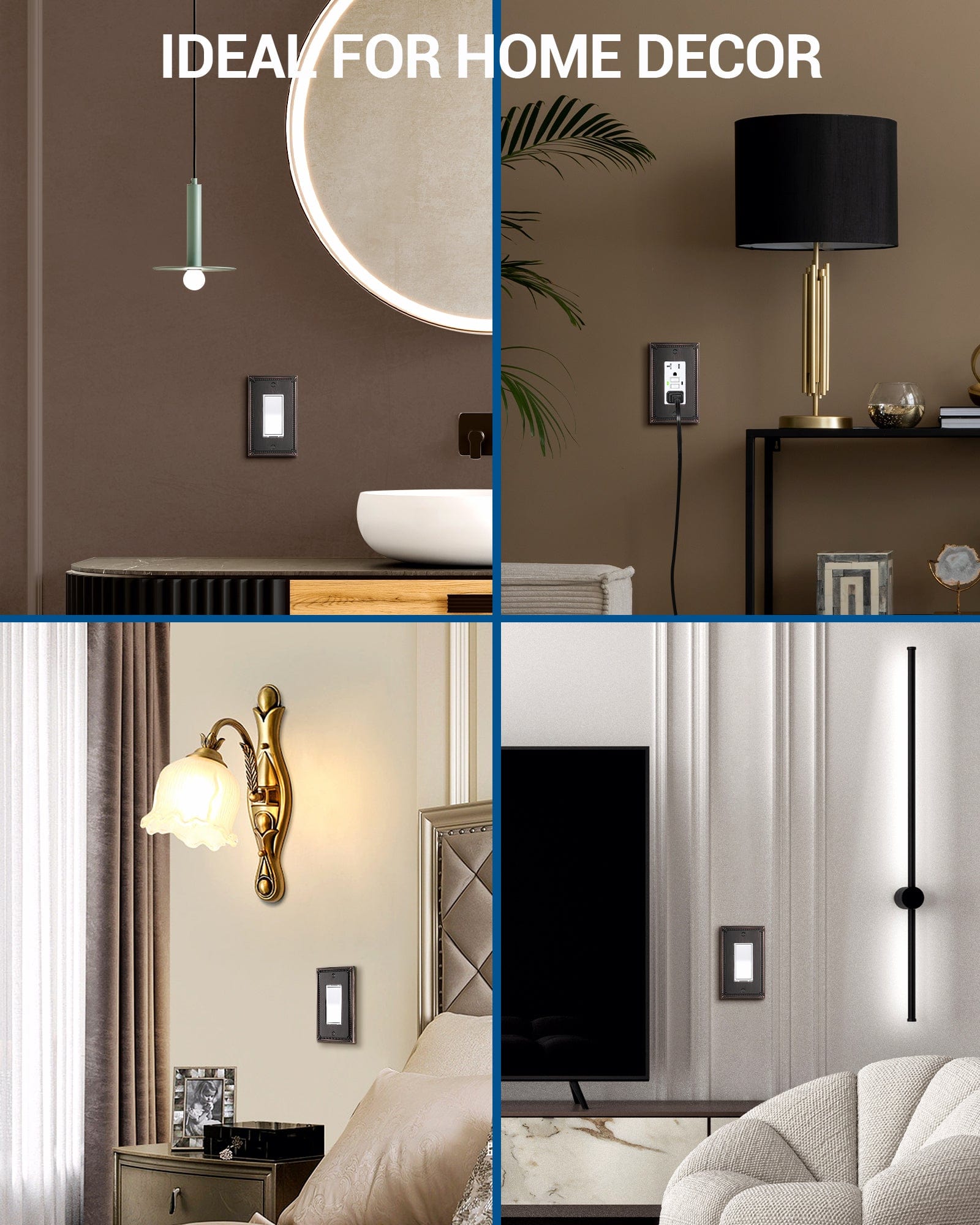 DEWENWILS Sunken Pearls Decorative Wall Plate Switch Plate Outlet Cover, Aged Bronze Light Switch Cover Plate, 4.94"×3.04" Durable Solid Zinc Alloy Receptacle Cover, (Single Decorator, 2 PK)-HRWP04B