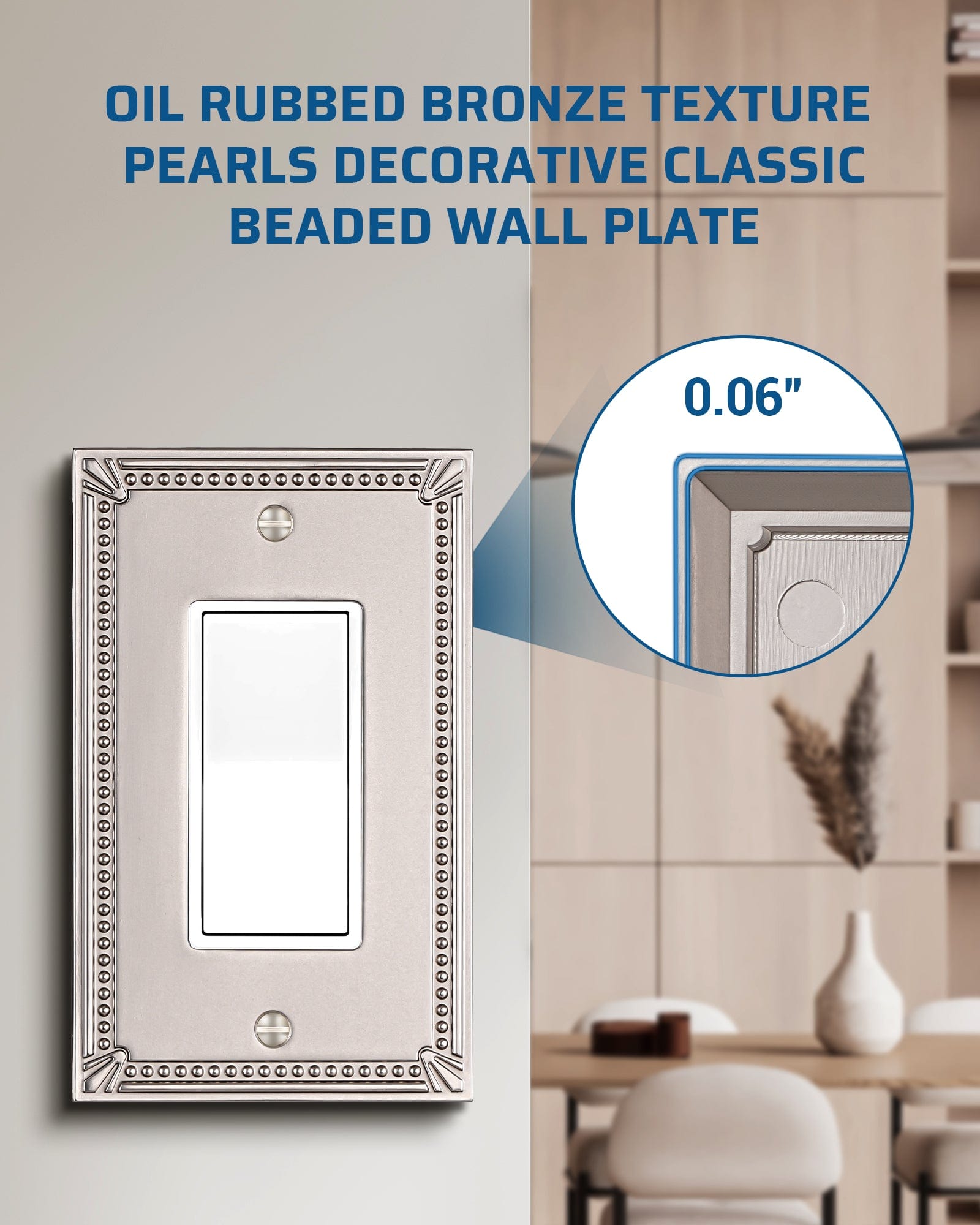 DEWENWILS 2 Pack Zinc Alloy Wall Plate Covers, 4.94"×3.03" Single Toggle Outlet Cover, Satin Nickel Finish Light Switch Plate Cover, Sunken Pearls Decorative Wall Plates Electrical Outlet Cover-HRWP04F