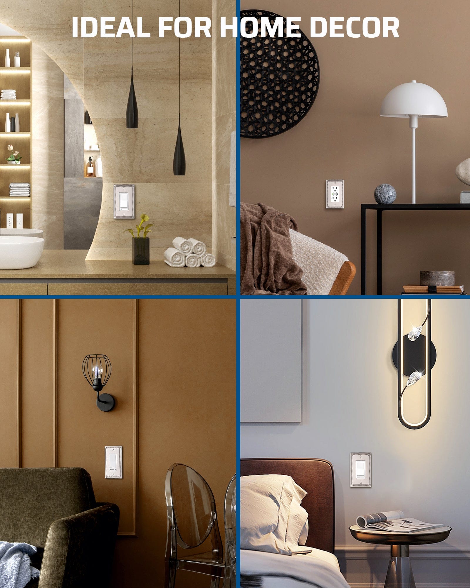 DEWENWILS 2 Pack Zinc Alloy Wall Plate Covers, 4.94"×3.03" Single Toggle Outlet Cover, Satin Nickel Finish Light Switch Plate Cover, Sunken Pearls Decorative Wall Plates Electrical Outlet Cover-HRWP04F