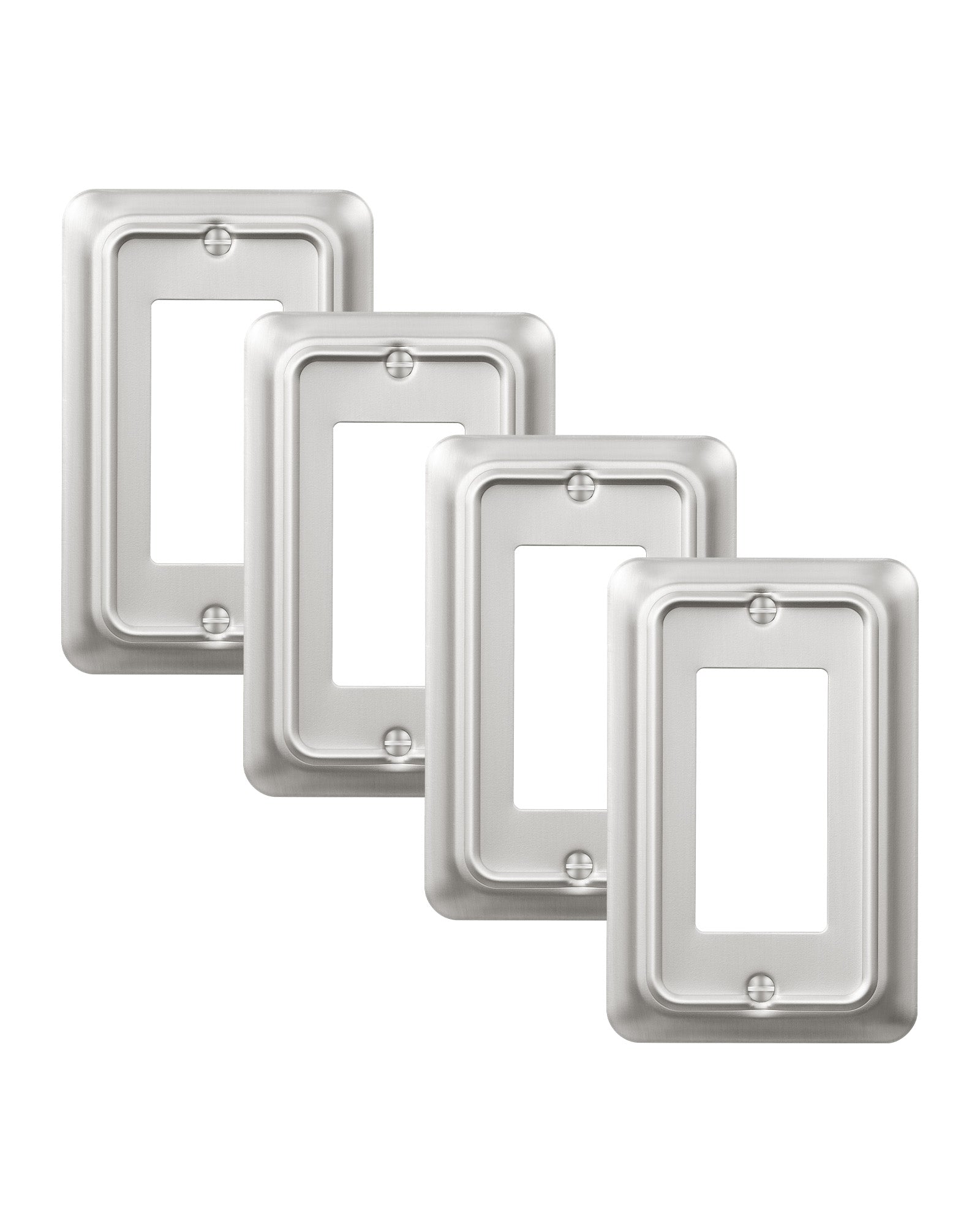 DEWENWILS 4-Pack Brushed Nickel Outlet Covers & Switch Plates — Decorative Metal Wall Plates, Round Corner Design for Decorate Light Switches (1-Gang Standard Size)-HRWP06A