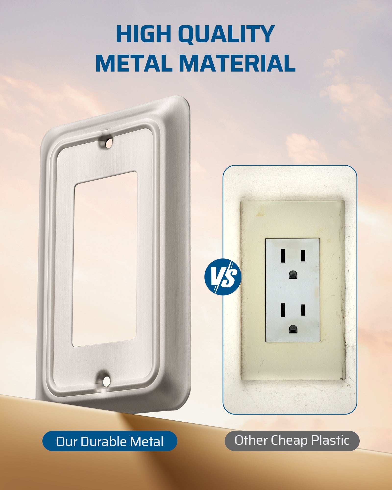 DEWENWILS 4-Pack Brushed Nickel Outlet Covers & Switch Plates — Decorative Metal Wall Plates, Round Corner Design for Decorate Light Switches (1-Gang Standard Size)-HRWP06A