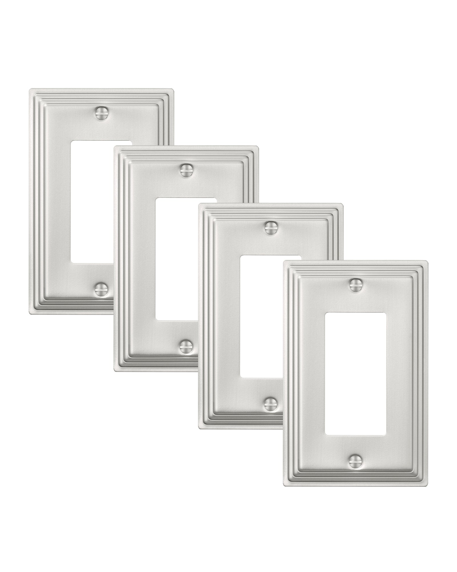 DEWENWILS 4-Pack Brushed Nickel Outlet Covers & Switch Plates — Decorative Metal Wall Plates for Decorate Light Switches (1-Gang Standard Size)-HRWP07A
