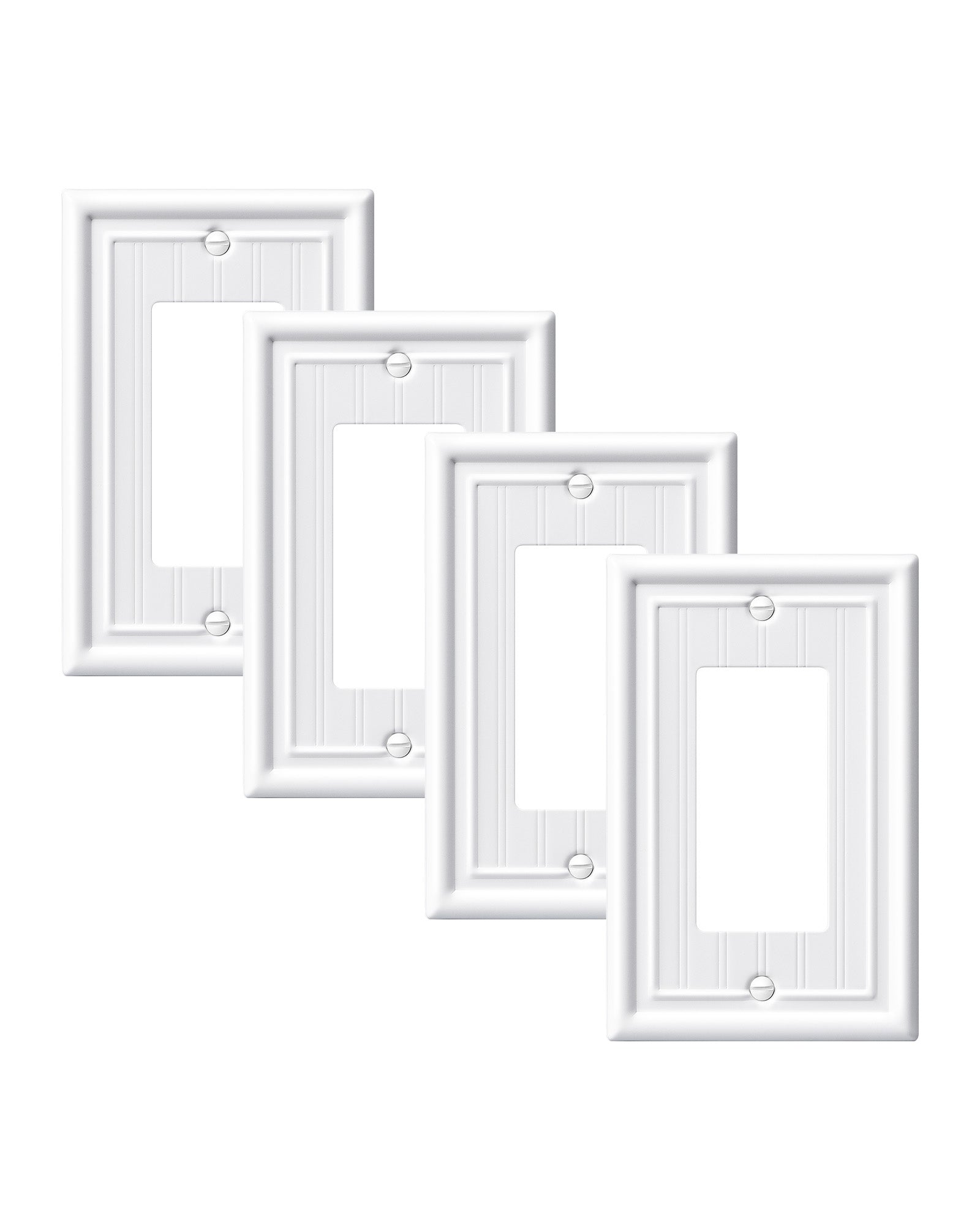 DEWENWILS 4-Pack White Outlet Covers & Switch Plates — Decorative Metal Wall Plates for Decorate Light Switches (1-Gang Standard Size)-HRWP08C