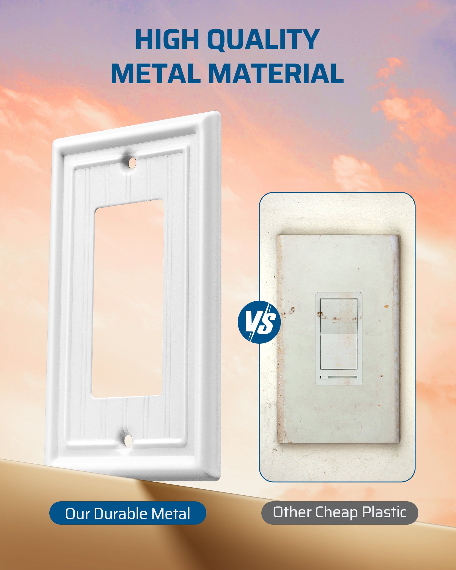 DEWENWILS 4-Pack White Outlet Covers & Switch Plates — Decorative Metal Wall Plates for Decorate Light Switches (1-Gang Standard Size)-HRWP08C