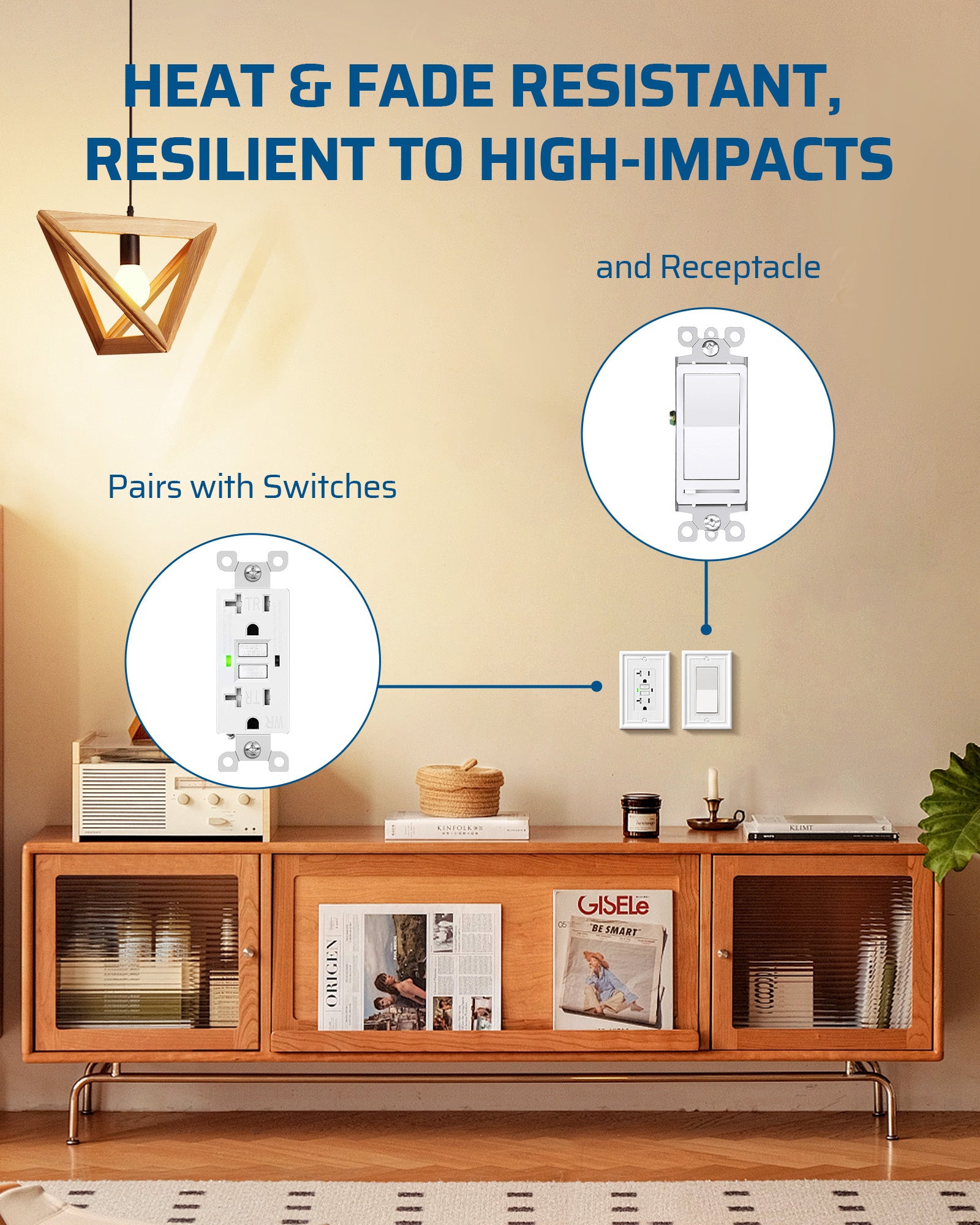 DEWENWILS 4-Pack White Outlet Covers & Switch Plates — Decorative Metal Wall Plates for Decorate Light Switches (1-Gang Standard Size)-HRWP08C