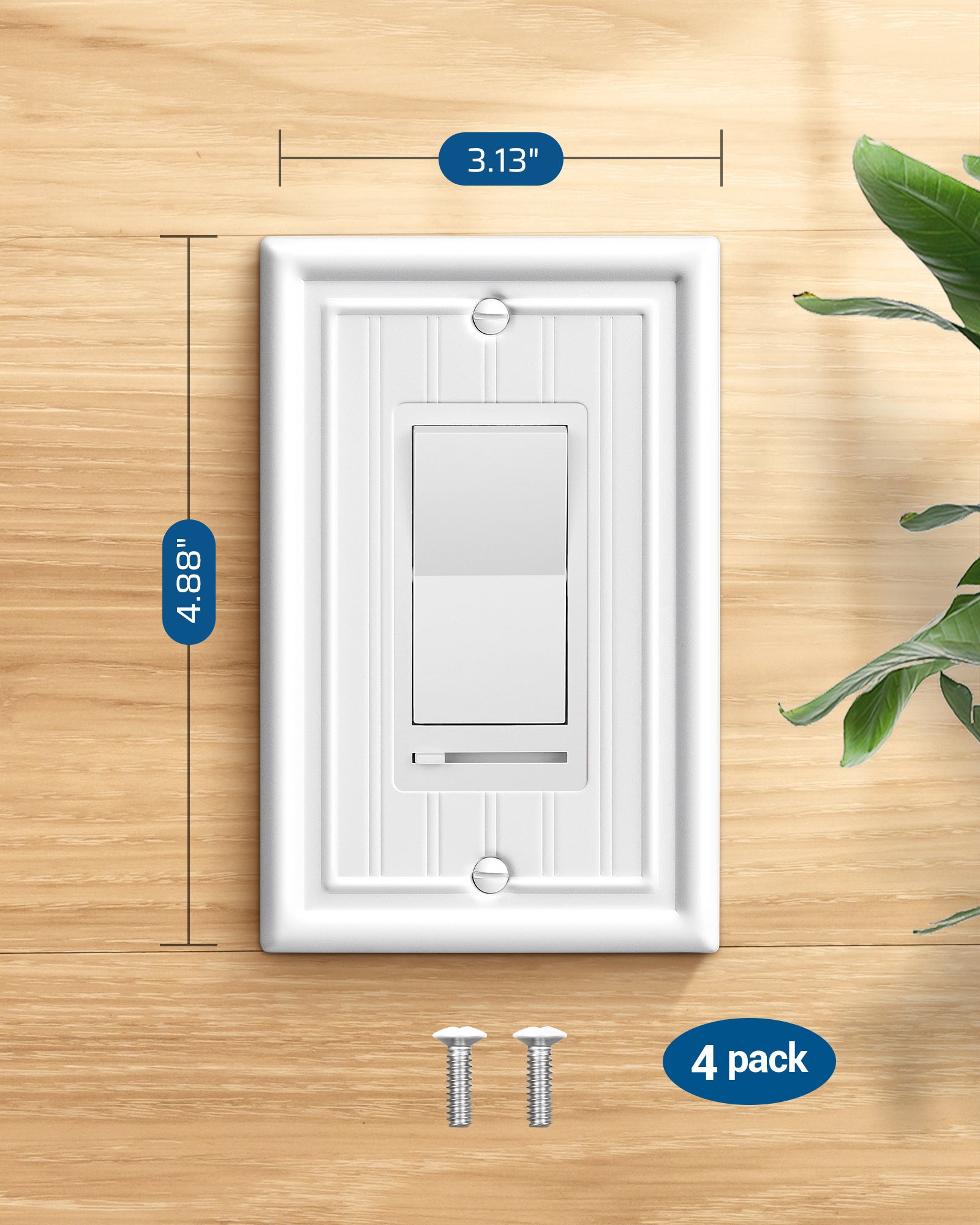 DEWENWILS 4-Pack White Outlet Covers & Switch Plates — Decorative Metal Wall Plates for Decorate Light Switches (1-Gang Standard Size)-HRWP08C