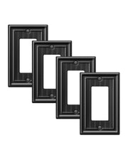 DEWENWILS 4-Pack Black Outlet Covers & Switch Plates — Decorative Metal Wall Plates for Decorate Light Switches (1-Gang Standard Size)-HRWP08D