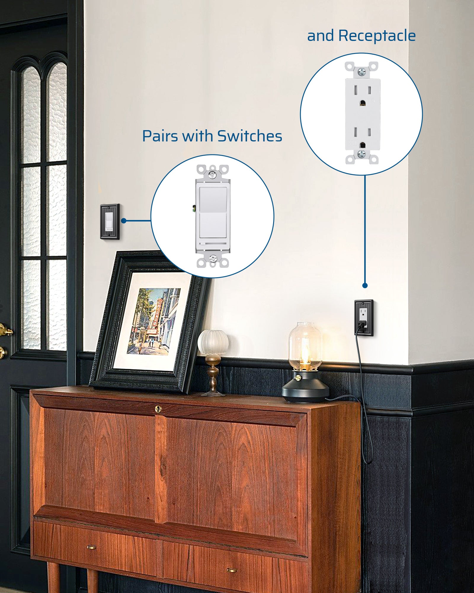 DEWENWILS 4-Pack Black Outlet Covers & Switch Plates — Decorative Metal Wall Plates for Decorate Light Switches (1-Gang Standard Size)-HRWP08D