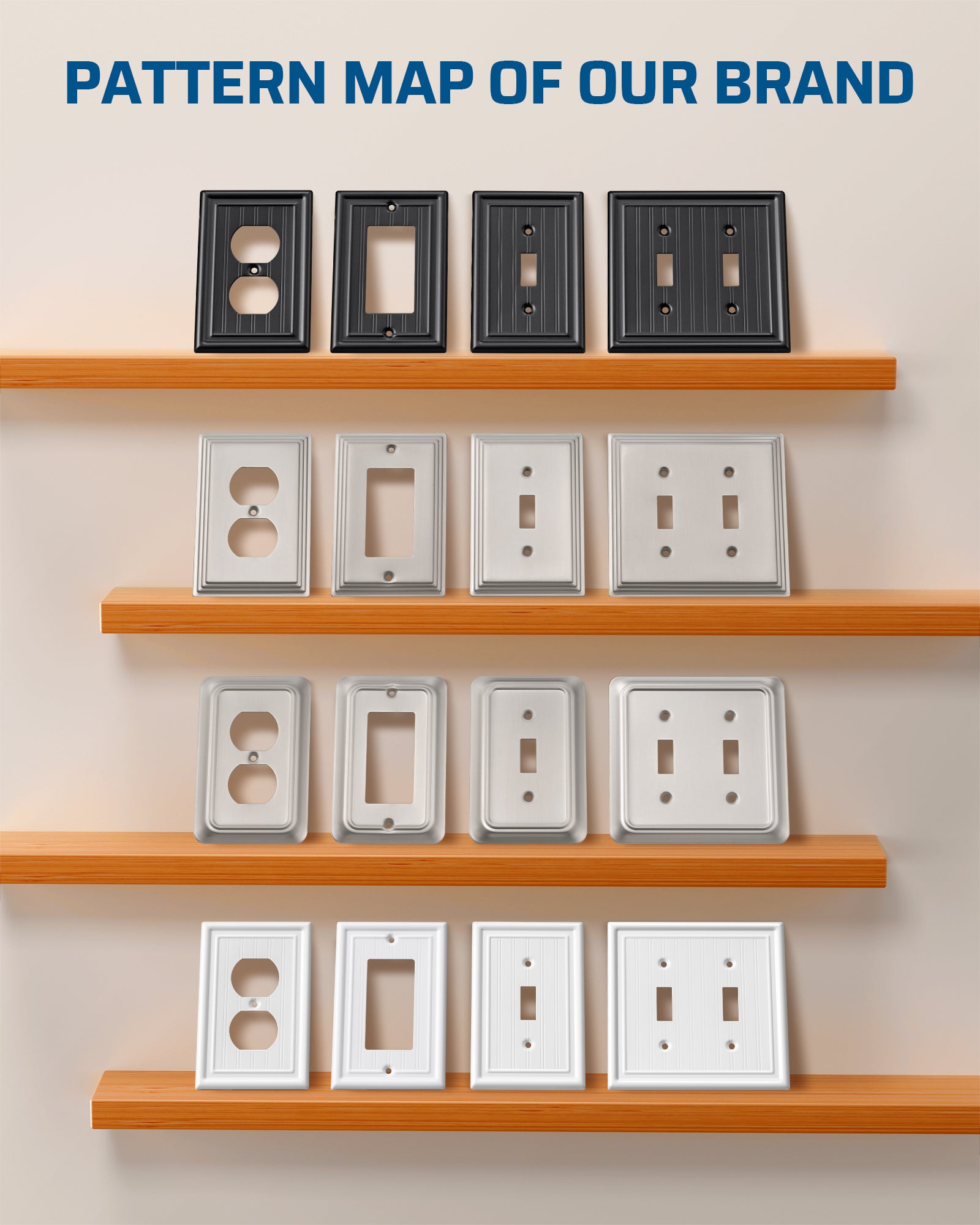 DEWENWILS 4-Pack Black Outlet Covers & Switch Plates — Decorative Metal Wall Plates for Decorate Light Switches (1-Gang Standard Size)-HRWP08D