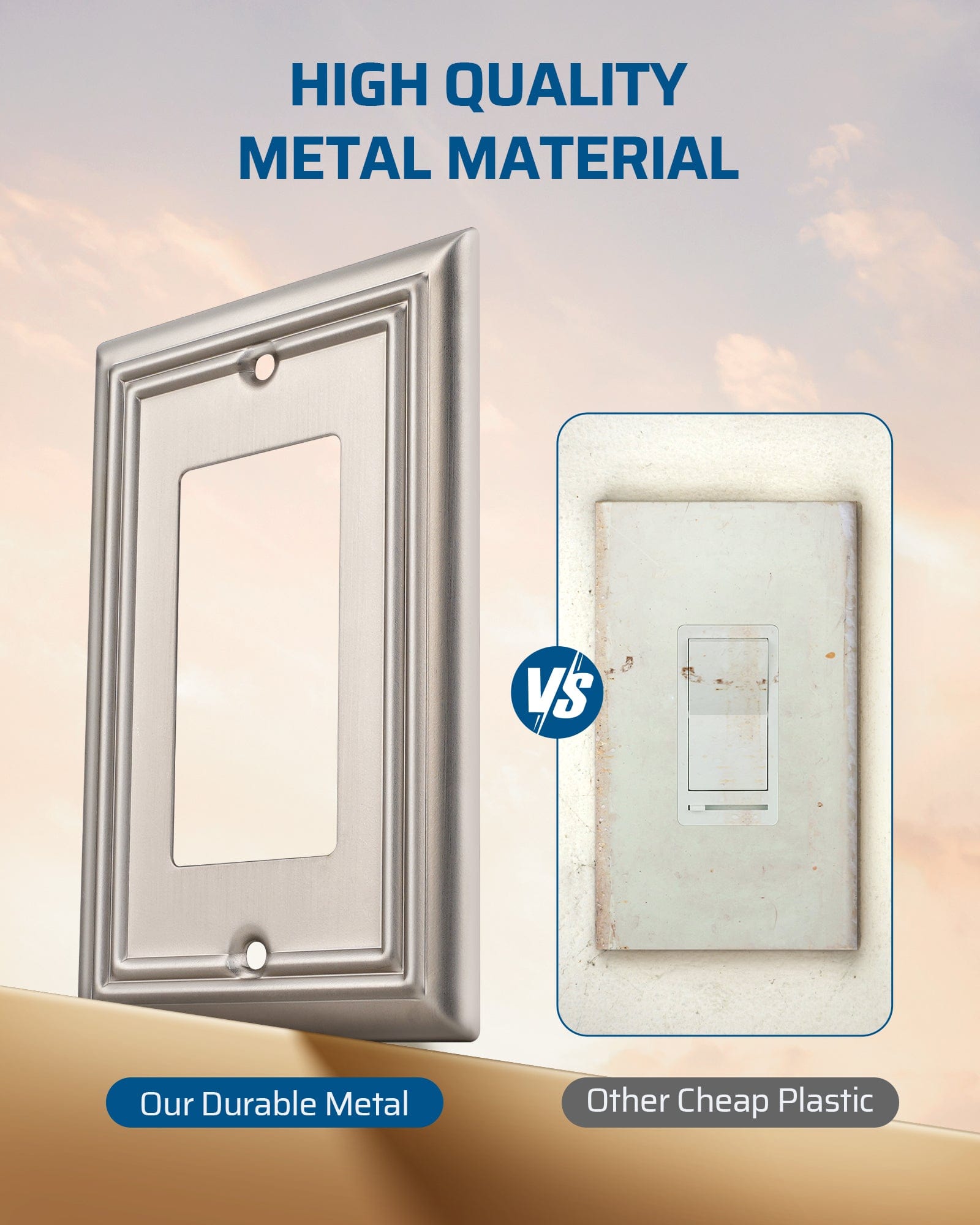 DEWENWILS Decorator Outlet Covers, Brushed Nickel Metal Light Switch Cover Plates, 4.92" x 3.14" Decorative Outlet Wall Plates, Switch Plate Covers for Home Decor, 2 Pack-HRWP12A