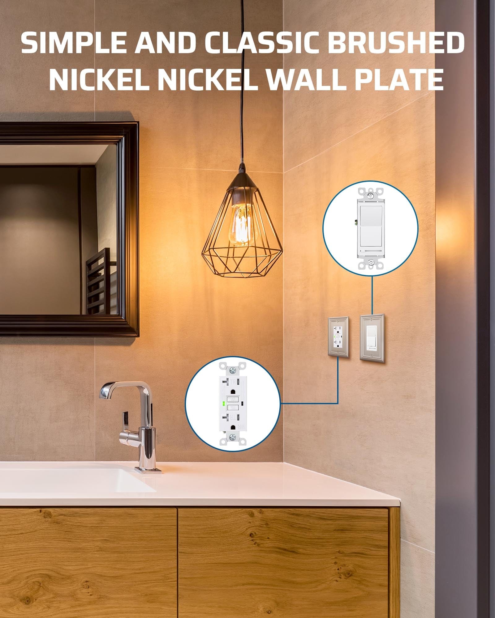 DEWENWILS Decorator Outlet Covers, Brushed Nickel Metal Light Switch Cover Plates, 4.92" x 3.14" Decorative Outlet Wall Plates, Switch Plate Covers for Home Decor, 2 Pack-HRWP12A