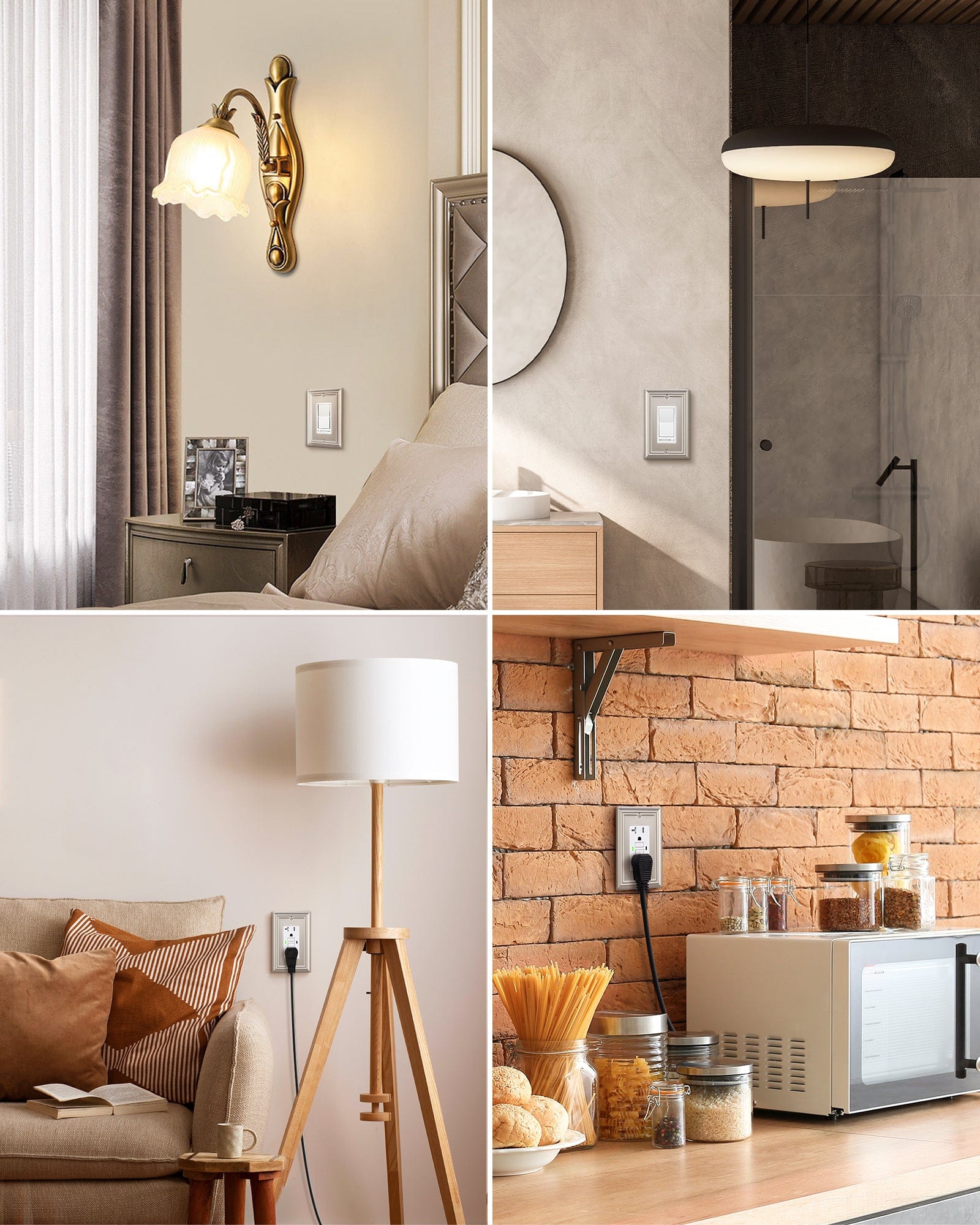 DEWENWILS Decorator Outlet Covers, Brushed Nickel Metal Light Switch Cover Plates, 4.92" x 3.14" Decorative Outlet Wall Plates, Switch Plate Covers for Home Decor, 2 Pack-HRWP12A