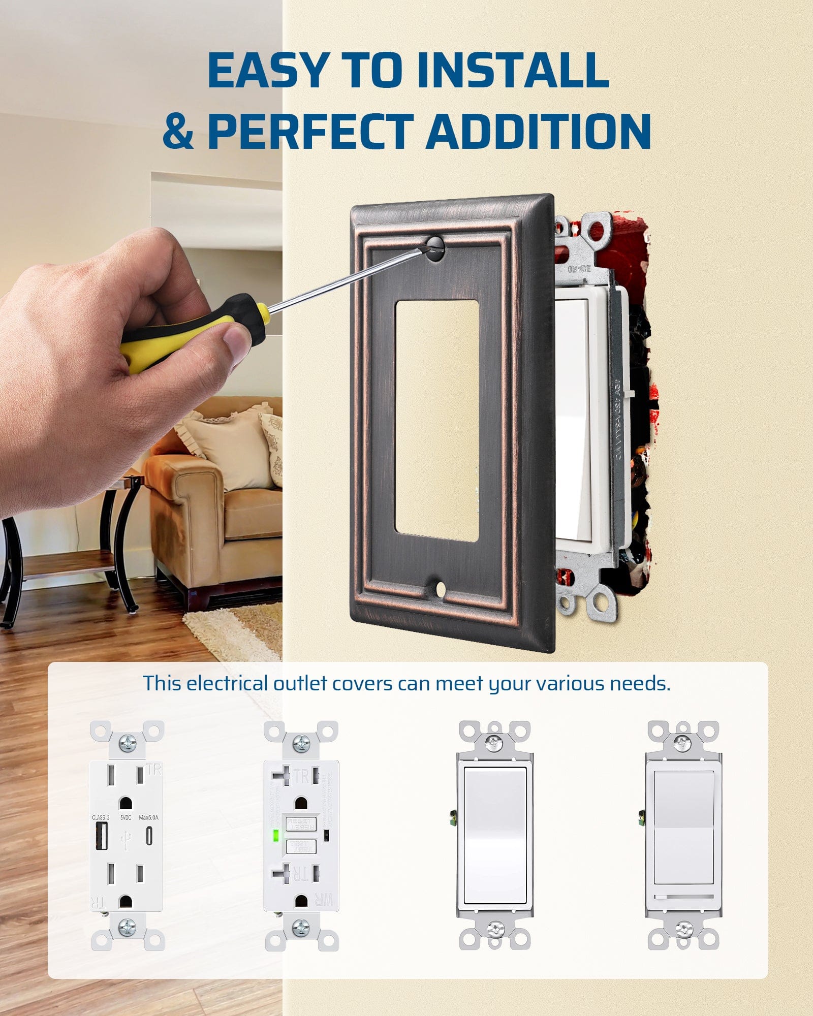 DEWENWILS Decorator Outlet Covers, Aged Bronze Metal Light Switch Cover Plates, 4.92" x 3.14" Decorative Outlet Wall Plates, Switch Plate Covers for Home Decor, 2 Pack-HRWP12B