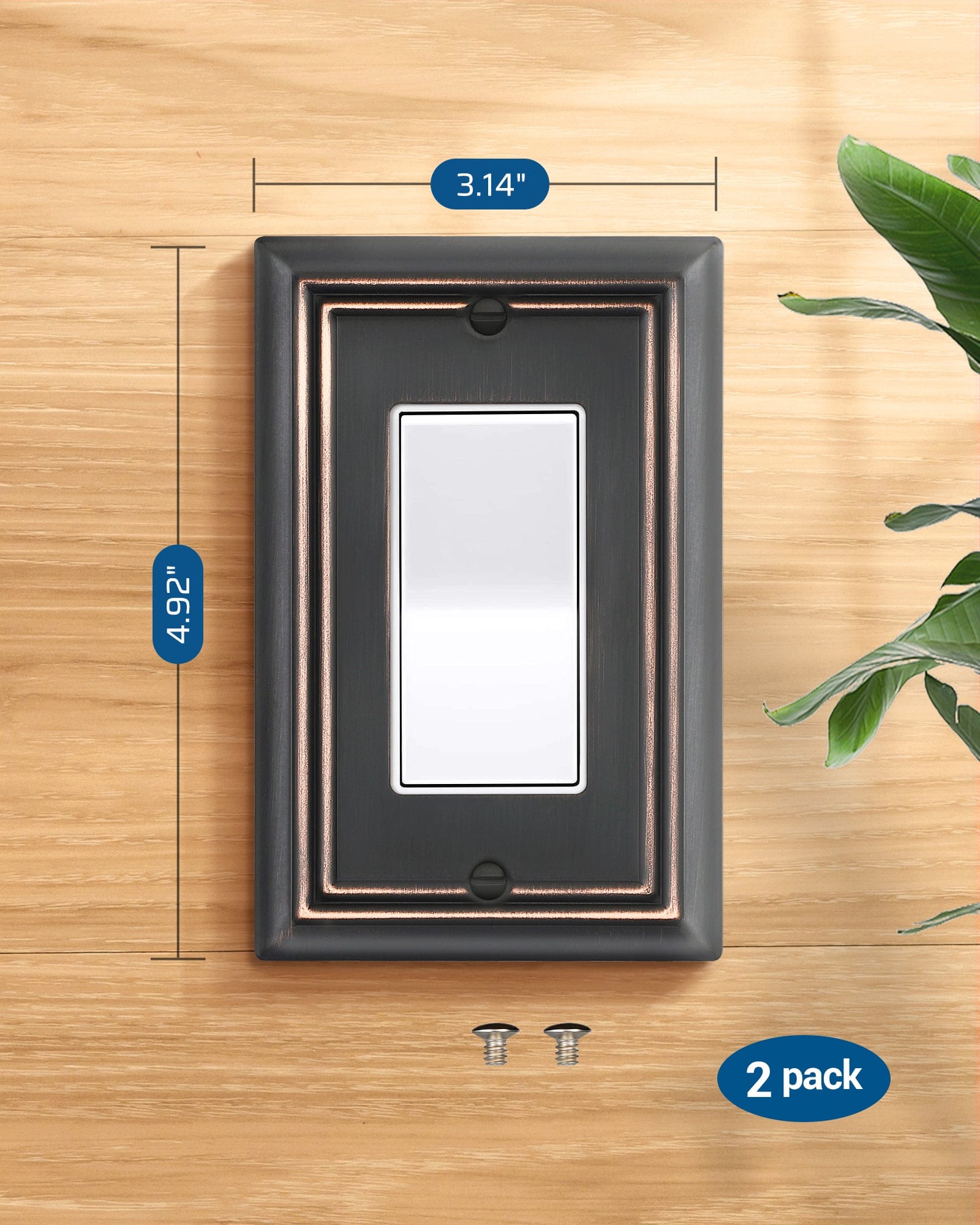 DEWENWILS Decorator Outlet Covers, Aged Bronze Metal Light Switch Cover Plates, 4.92" x 3.14" Decorative Outlet Wall Plates, Switch Plate Covers for Home Decor, 2 Pack-HRWP12B