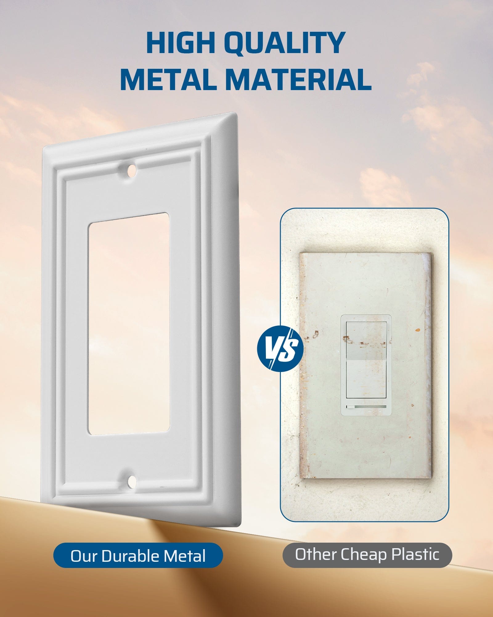 DEWENWILS Decorator Outlet Covers, White Metal Light Switch Cover Plates, 4.92" x 3.14" Decorative Outlet Wall Plates, Switch Plate Covers for Home Decor, 2 Pack-HRWP12C