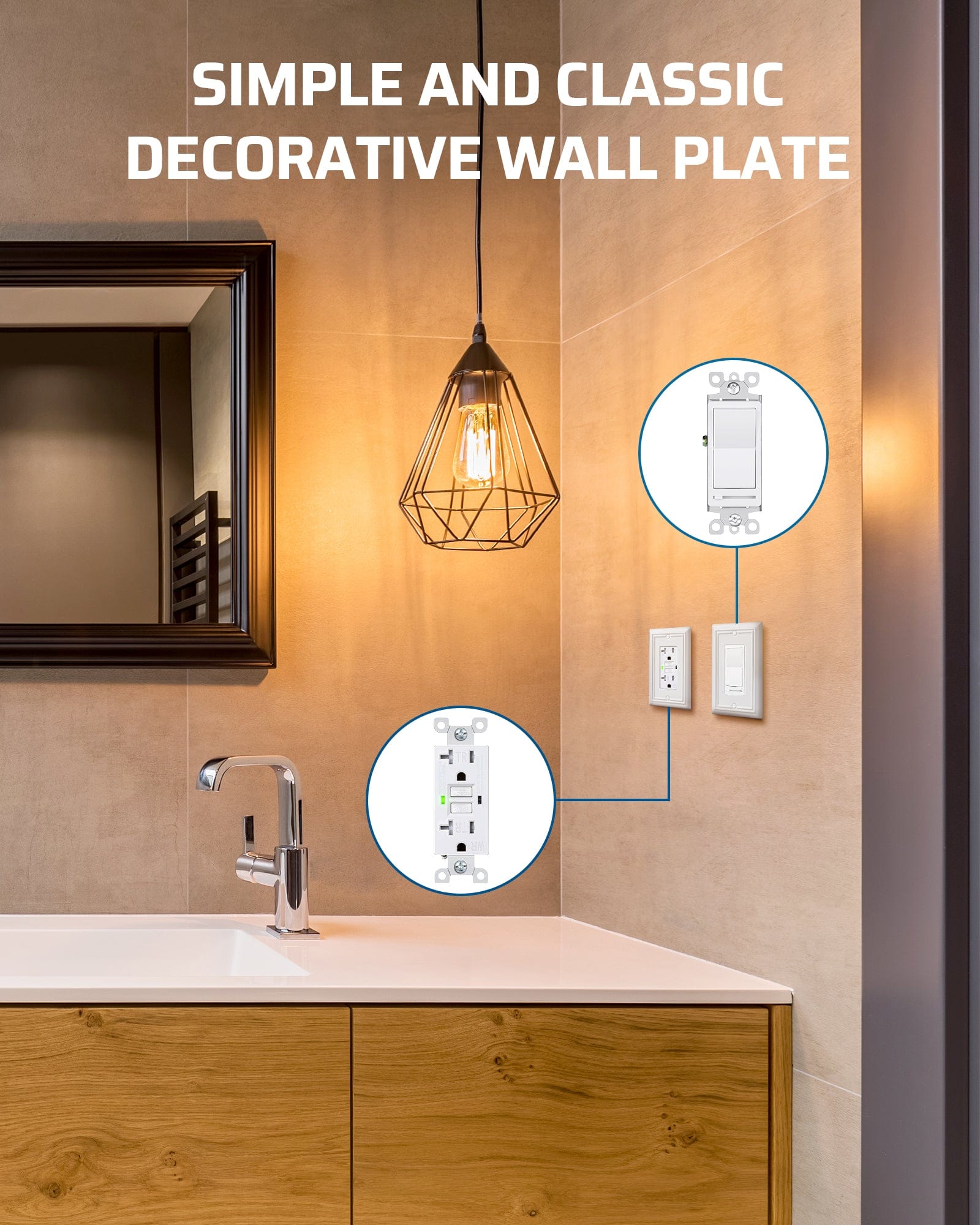 DEWENWILS Decorator Outlet Covers, White Metal Light Switch Cover Plates, 4.92" x 3.14" Decorative Outlet Wall Plates, Switch Plate Covers for Home Decor, 2 Pack-HRWP12C