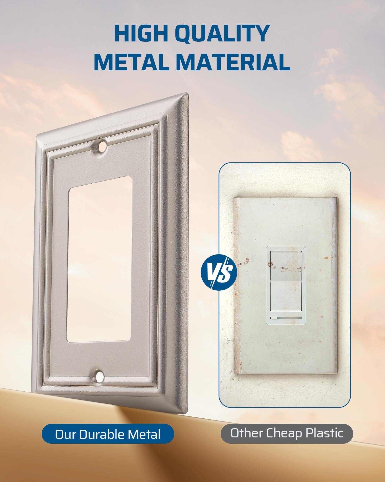 DEWENWILS Decorator Outlet Covers, Satin Nickel Outlet Wall Plates, 4.92" x 3.14" Decorative Switch Plate Cover, Metal Electrical Outlet Cover Plate, 4 Pack-HRWP14F