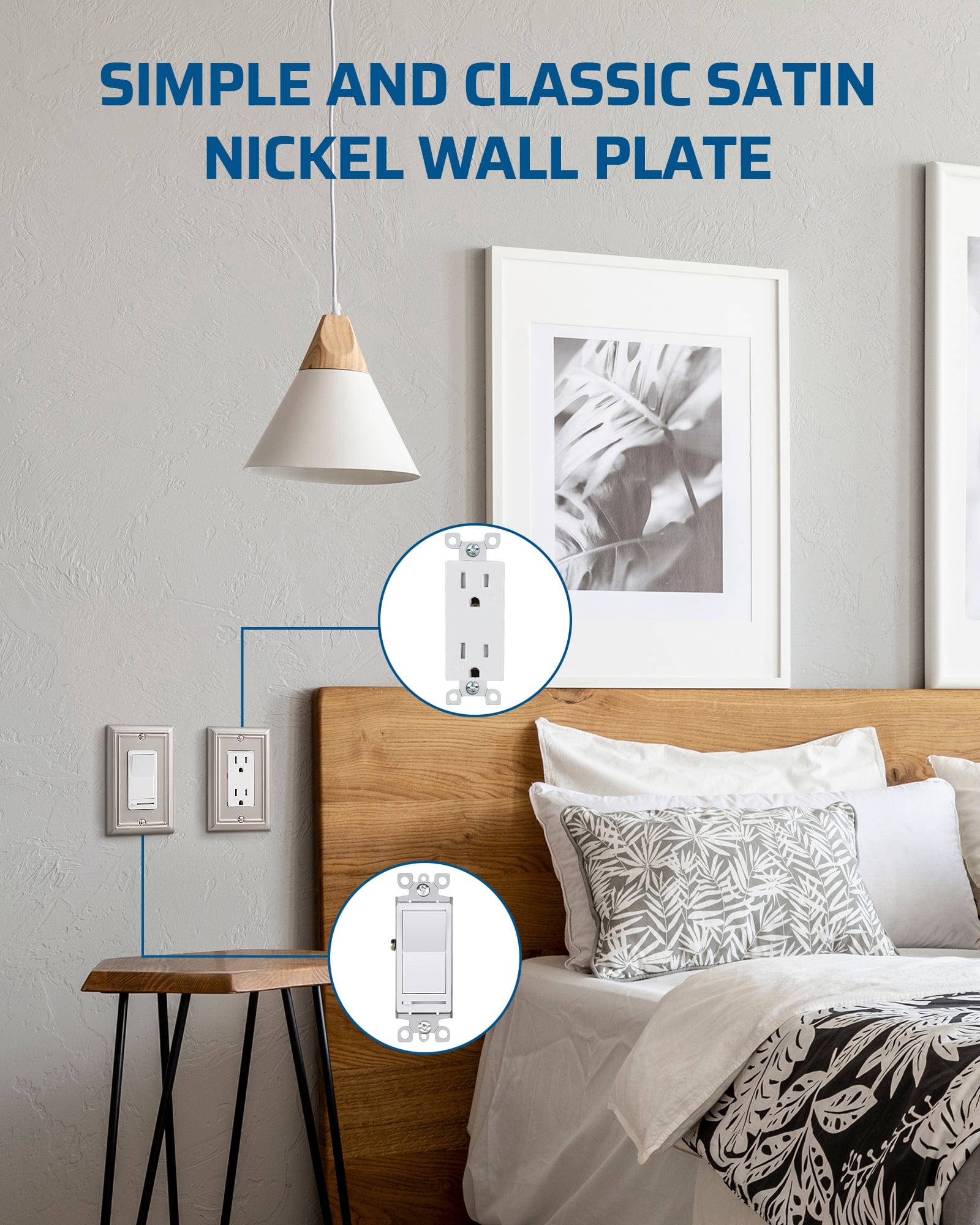 DEWENWILS Decorator Outlet Covers, Satin Nickel Outlet Wall Plates, 4.92" x 3.14" Decorative Switch Plate Cover, Metal Electrical Outlet Cover Plate, 4 Pack-HRWP14F