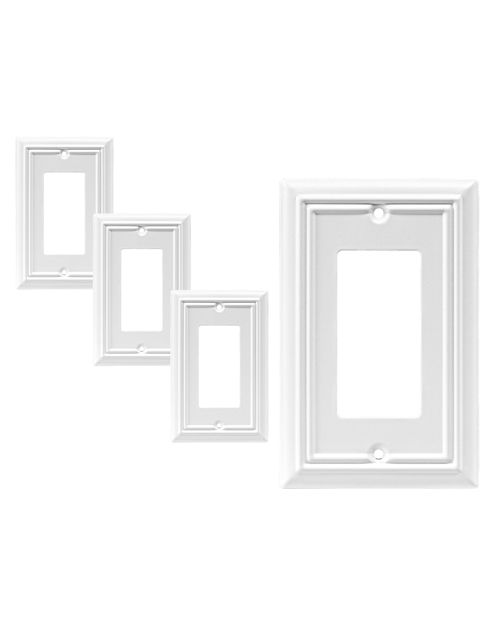 DEWENWILS Single Decorator Wall Plate, Metal Outlet Cover, Standard Size 1-Gang Light Switch Cover,Durable Receptacle Cover (4 Pack, White)-HRWP14G