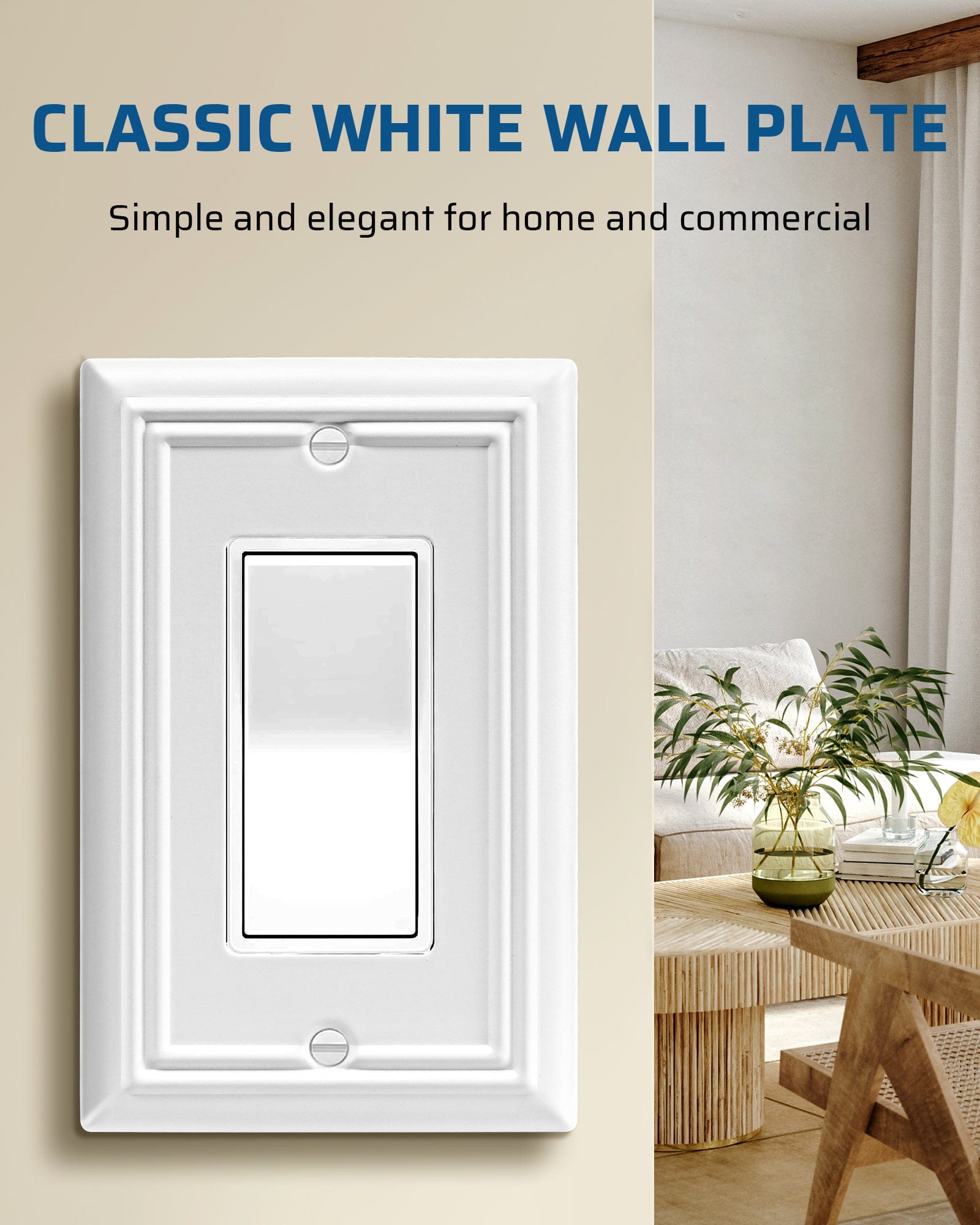 DEWENWILS Single Decorator Wall Plate, Metal Outlet Cover, Standard Size 1-Gang Light Switch Cover,Durable Receptacle Cover (4 Pack, White)-HRWP14G