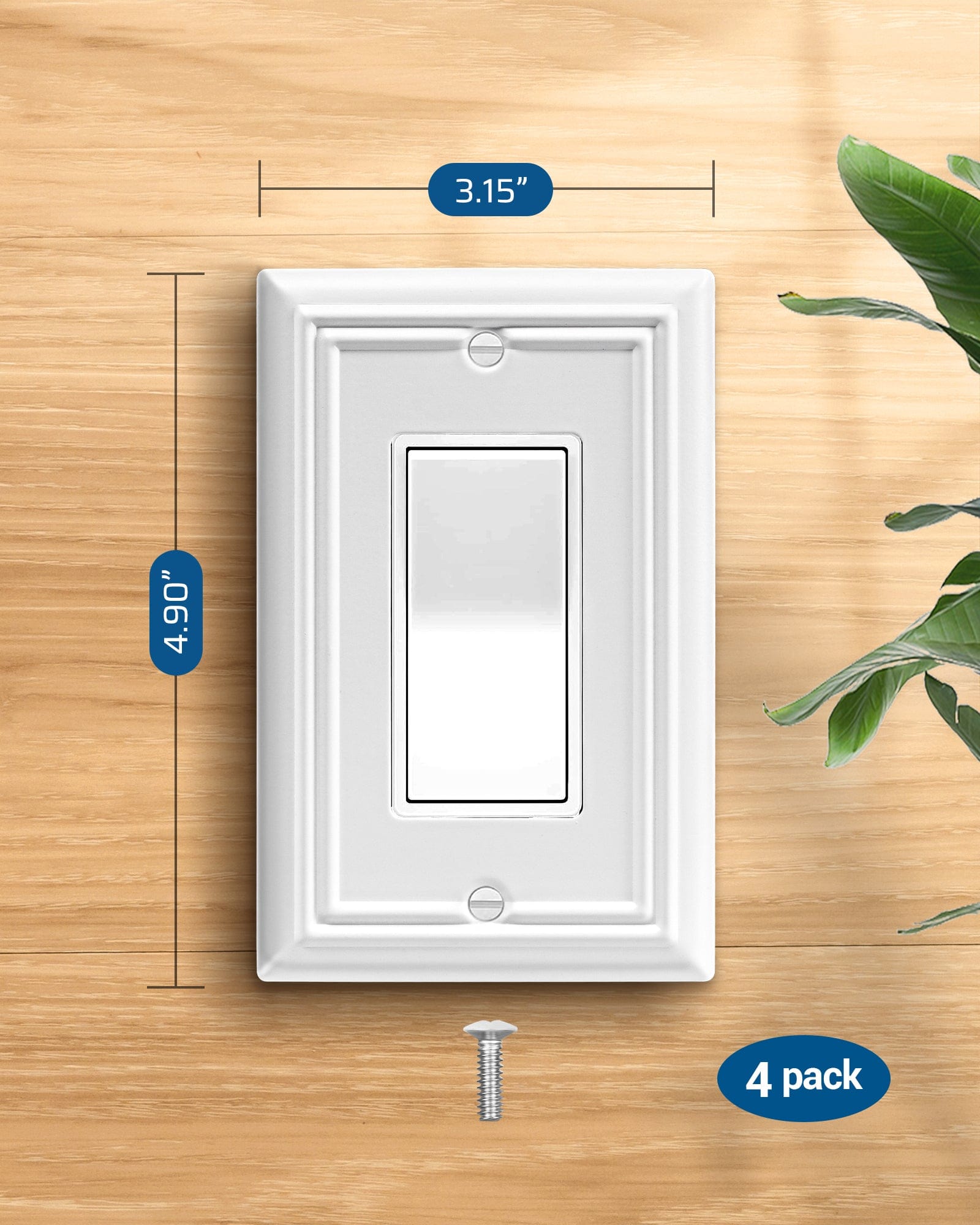 DEWENWILS Single Decorator Wall Plate, Metal Outlet Cover, Standard Size 1-Gang Light Switch Cover,Durable Receptacle Cover (4 Pack, White)-HRWP14G