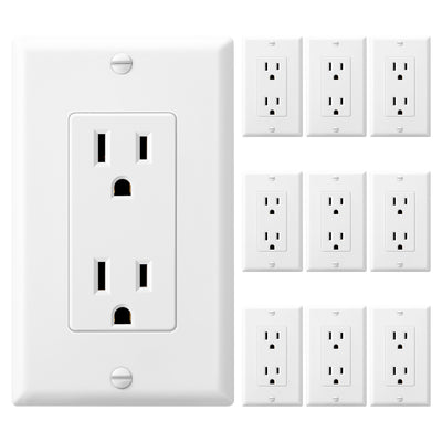 DEWENWILS Decorator Receptacle Outlet with Wall Plate, 15 Amp Standard Electrical Wall Outlet, Non-Tamper Resistant, White (10 Pack)-HRWS10C
