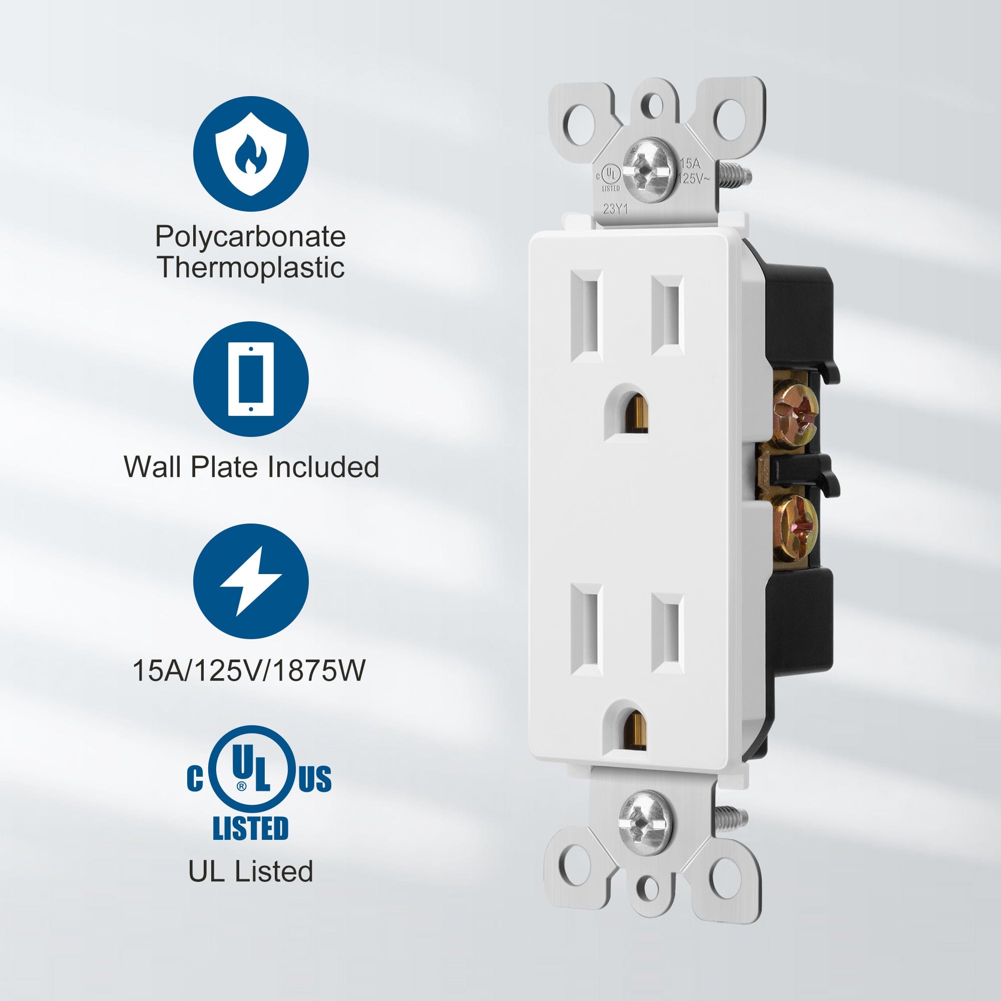 DEWENWILS Decorator Receptacle Outlet with Wall Plate, 15 Amp Standard Electrical Wall Outlet, Non-Tamper Resistant, White (10 Pack)-HRWS10C