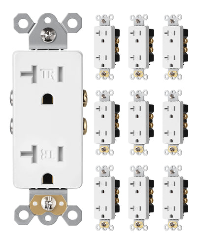 DEWENWILS 10 Pack Modern Wall Outlet, Decorator Receptacle Outlet, Standard Wall Outlets, 20Amp/125V/2500W, Tamper Resistant (TR) Electrical Outlet, Residential and Commercial Use, White-HRWS10E